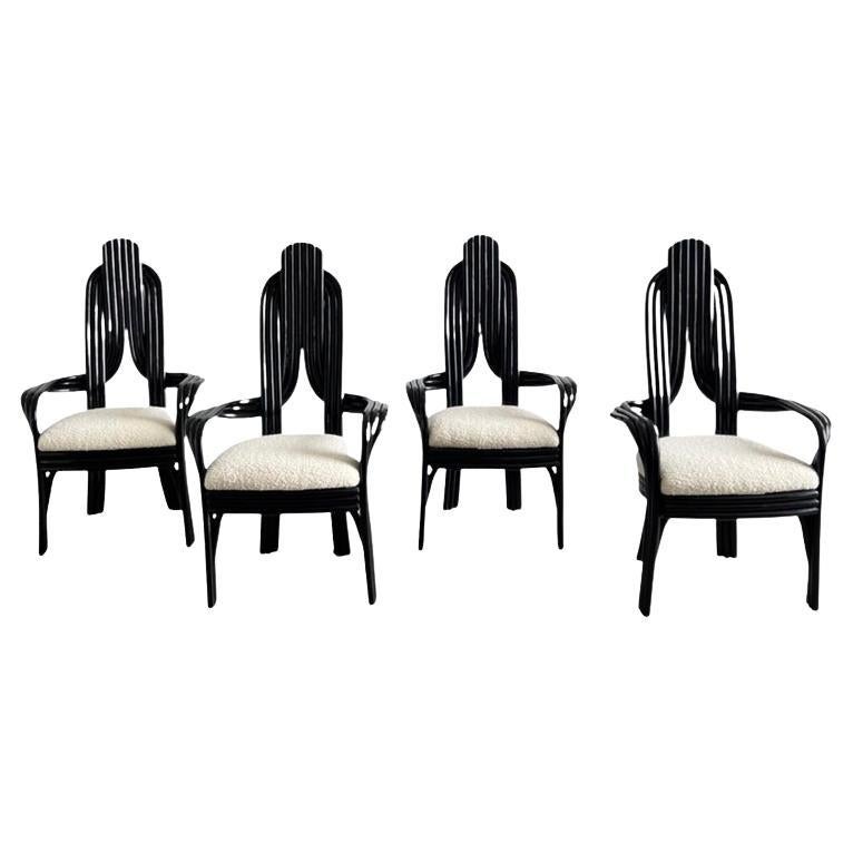 Ensemble de quatre chaises de salle à manger en bambou d'Axel Einthoven pour Rohe Noorwolde