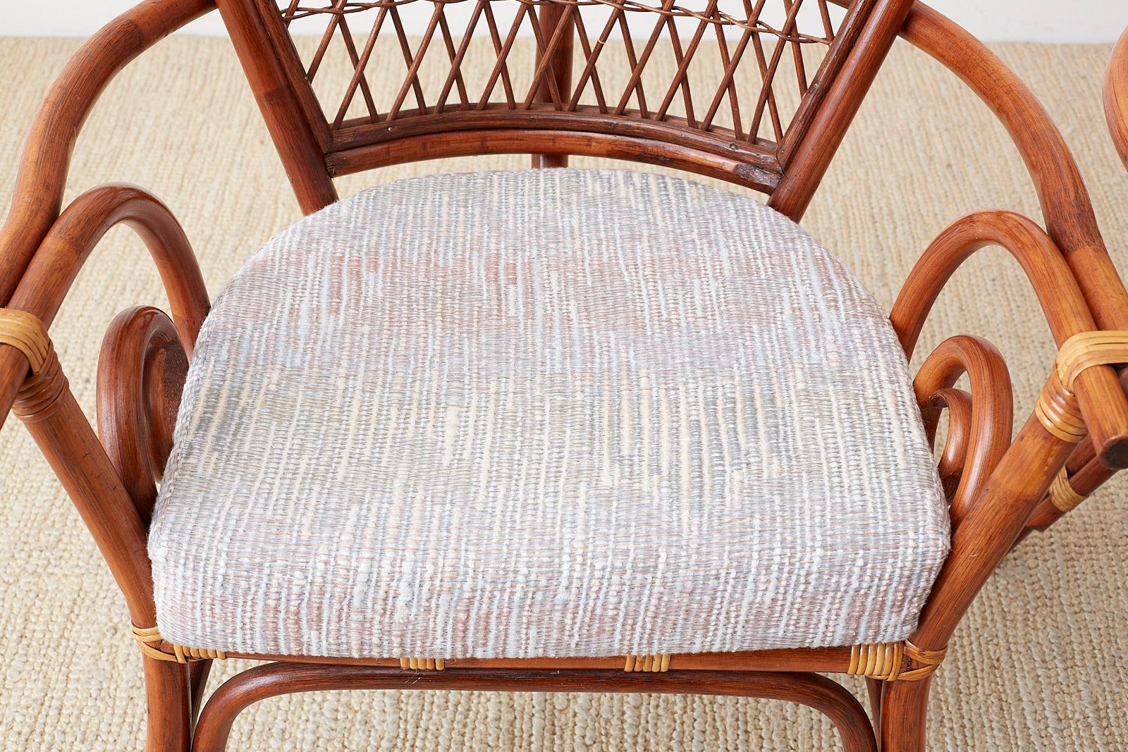 20th Century Set of Four Bamboo Rattan Peacock Dining Armchairs