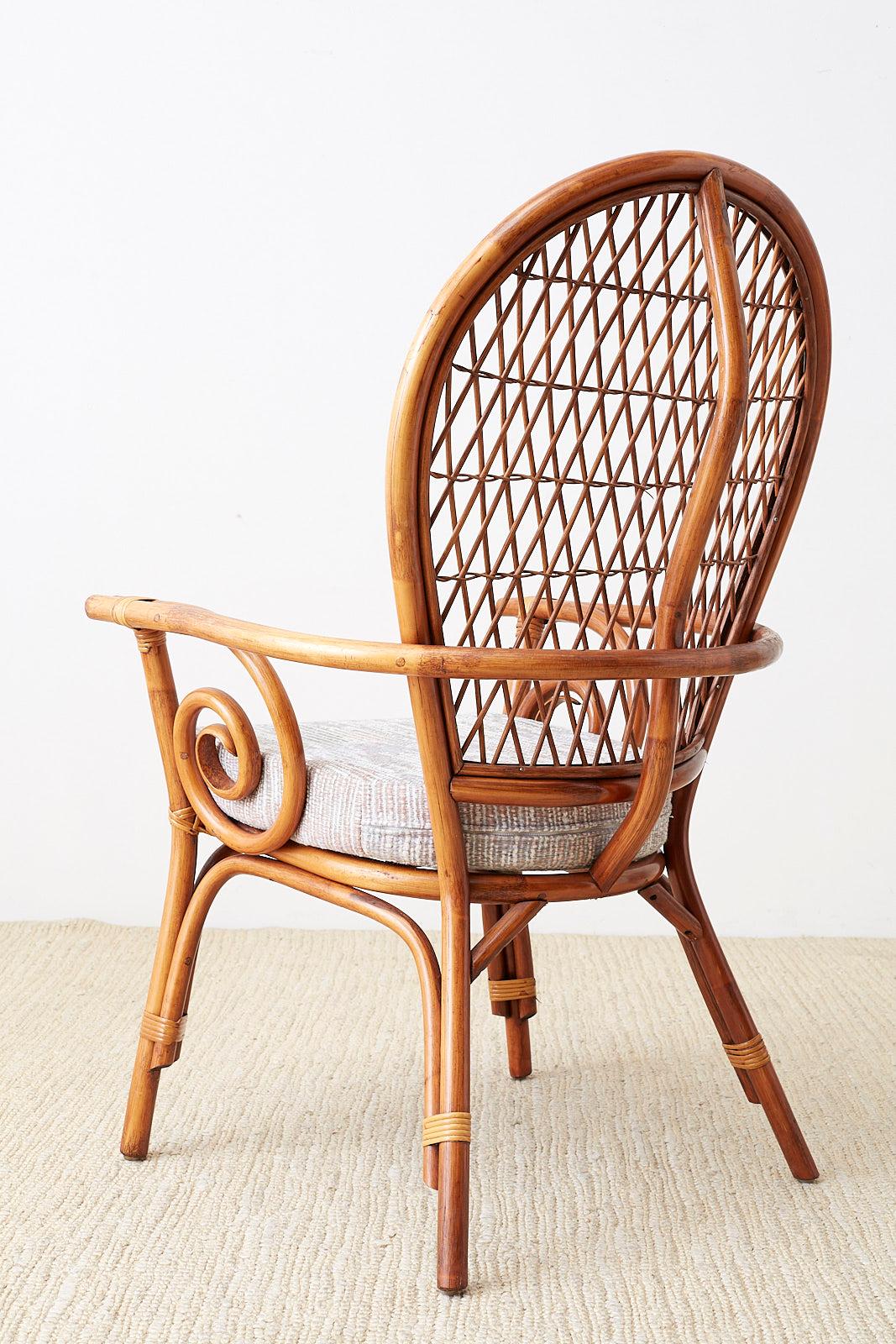 Set of Four Bamboo Rattan Peacock Dining Armchairs 6
