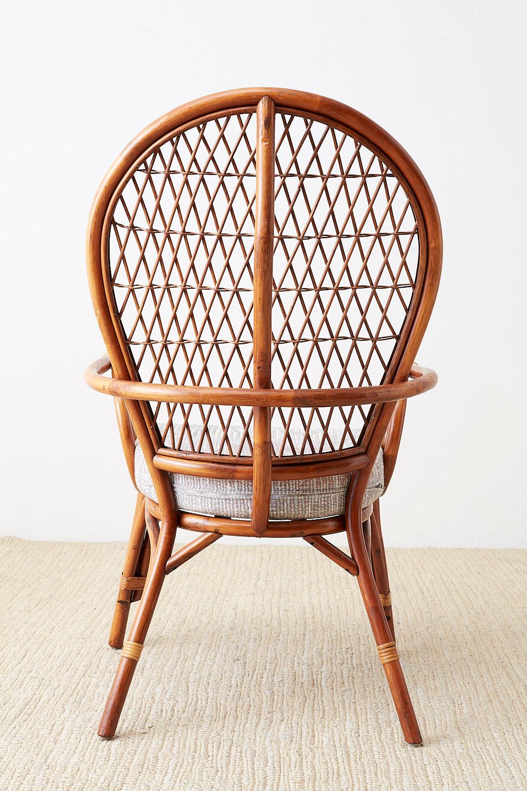 Set of Four Bamboo Rattan Peacock Dining Armchairs 7