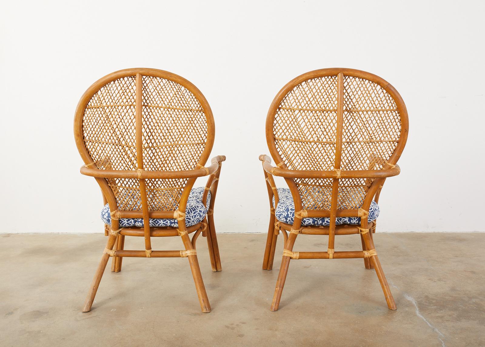 Set of Four Bamboo Rattan Peacock Dining Armchairs For Sale 13
