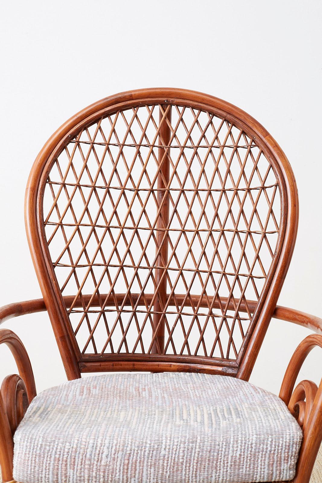 American Set of Four Bamboo Rattan Peacock Dining Armchairs