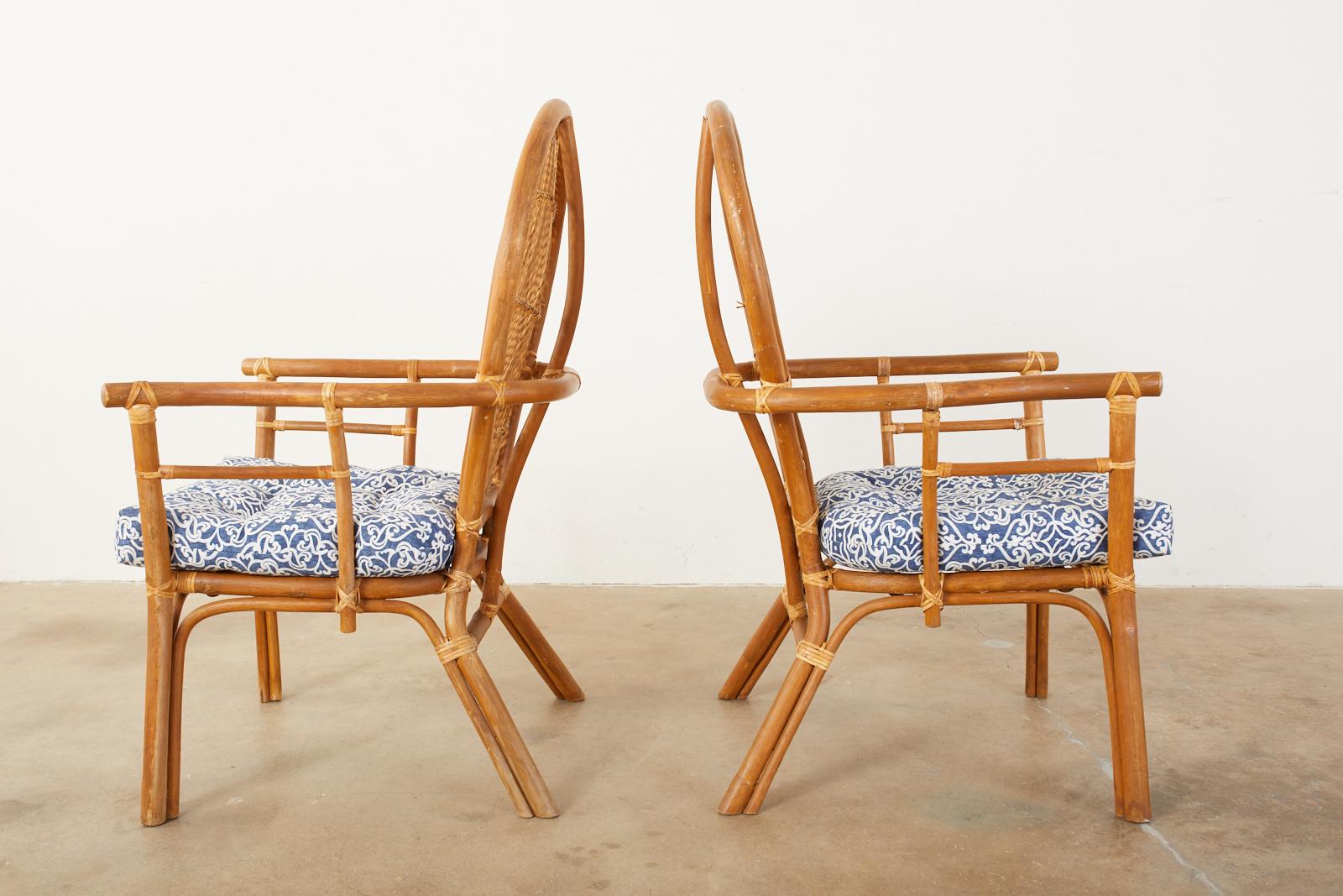 Set of Four Bamboo Rattan Peacock Dining Armchairs For Sale 1