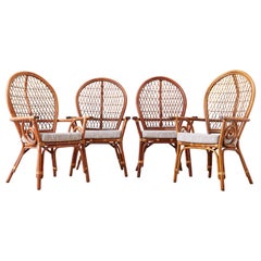 Set of Four Bamboo Rattan Peacock Dining Armchairs