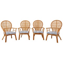 Set of Four Bamboo Rattan Peacock Dining Armchairs