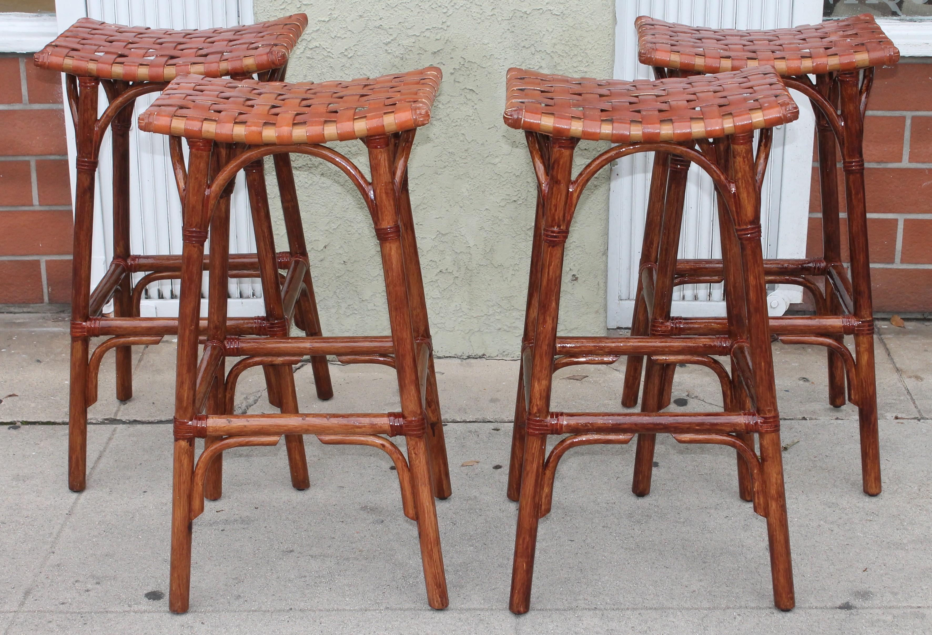 Set of Four Bamboo Stools In Good Condition In Los Angeles, CA