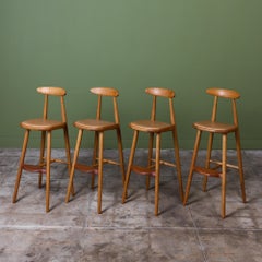 Set di quattro sgabelli da bar di Vilhelm Wohlert, Teak e Oak, Danimarca, anni '50