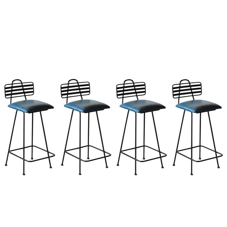 Set of Leather Bar Stools at 1stDibs