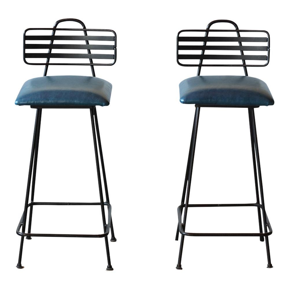 American Set of Leather Bar Stools