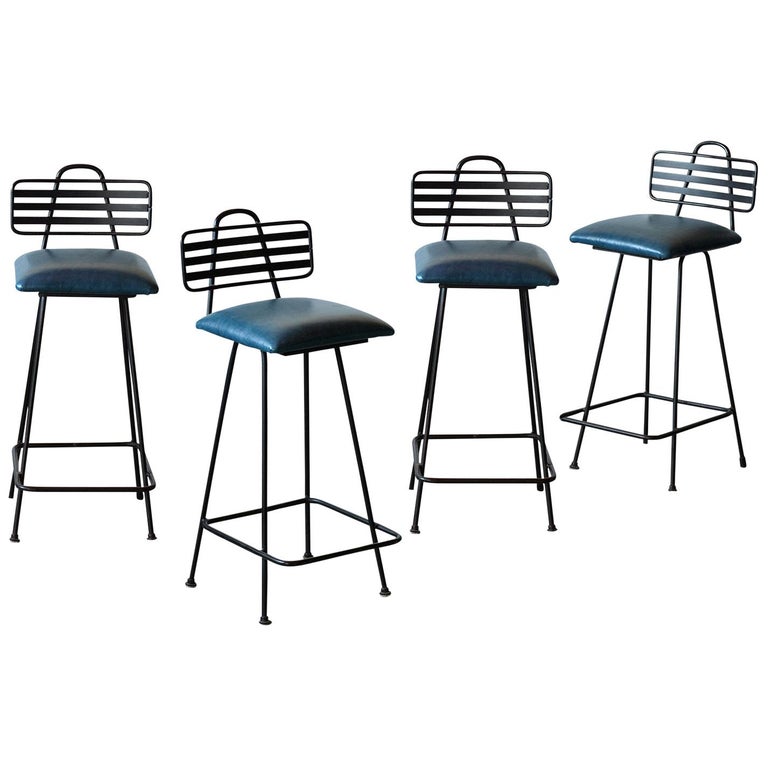 Set of Leather Bar Stools at 1stDibs