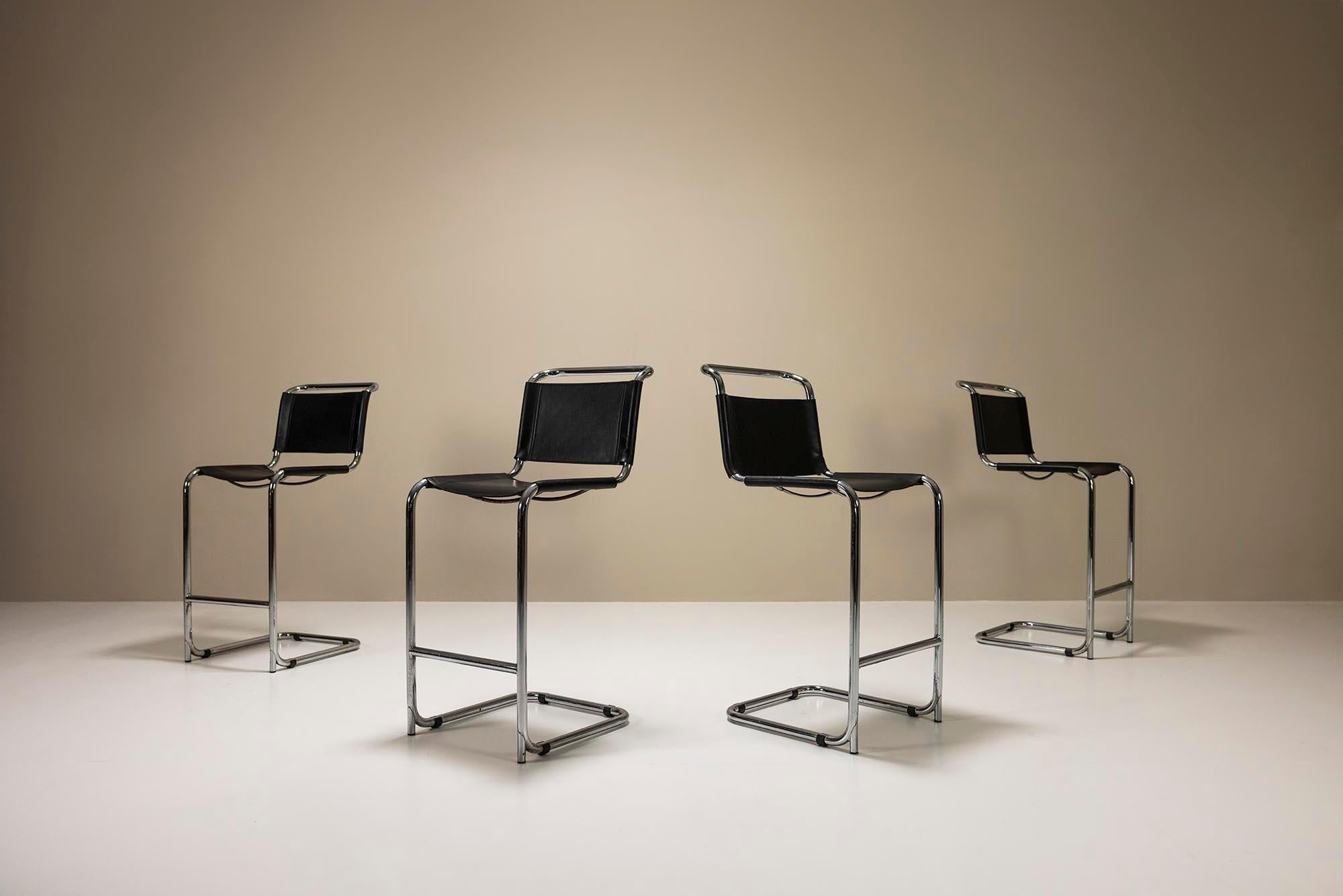 Mid-Century Modern Set Of Four Bar Stools In Aluminum By Marcel Breuer, Italy 1970's