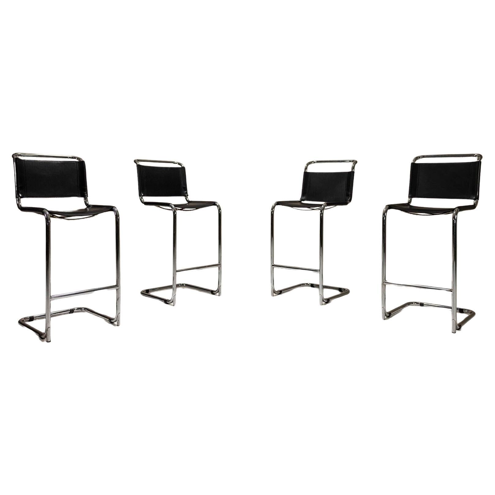 Set Of Four Bar Stools In Aluminum By Marcel Breuer, Italy 1970's