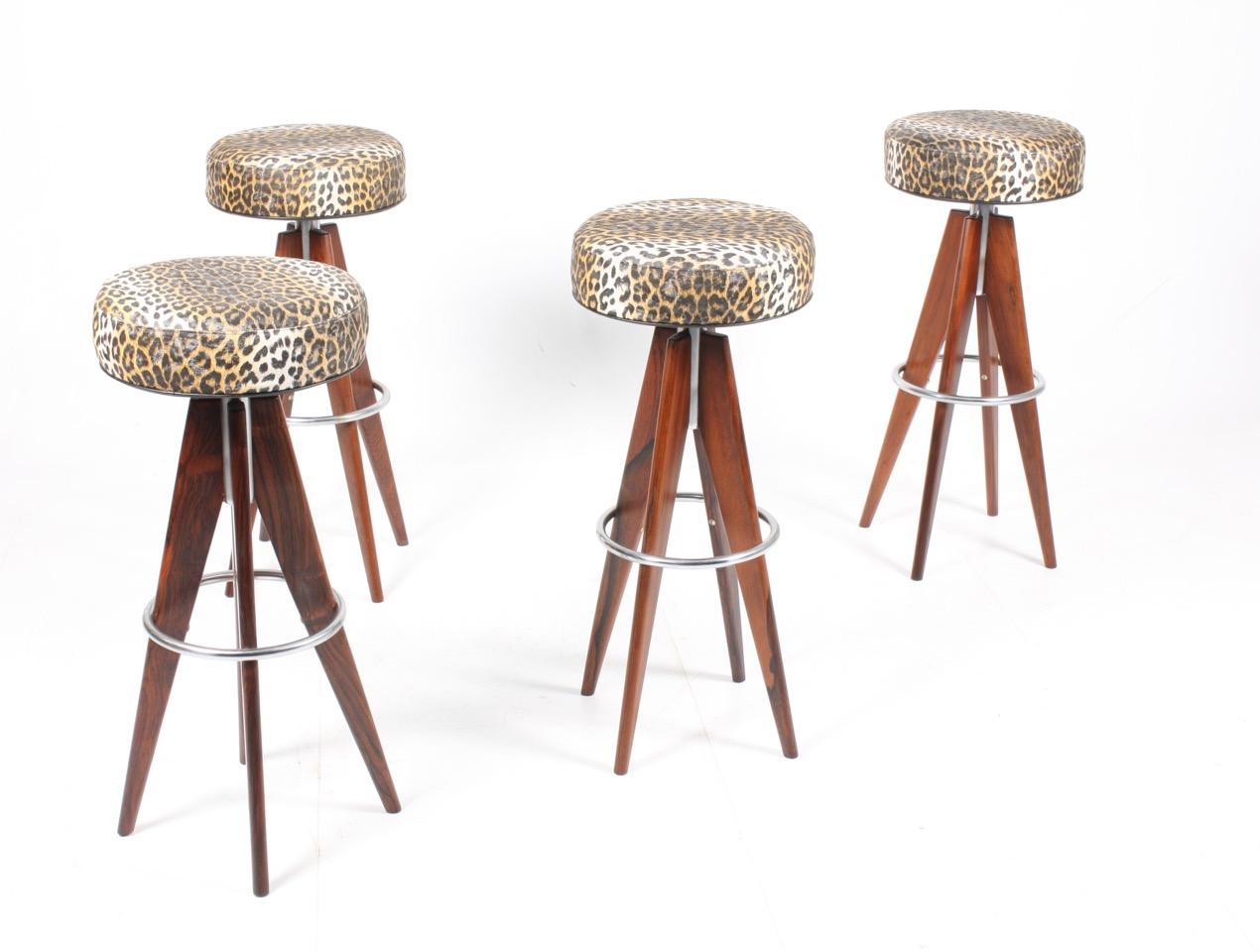 Mid-20th Century Set of Four Bar Stools in Solid Rosewood