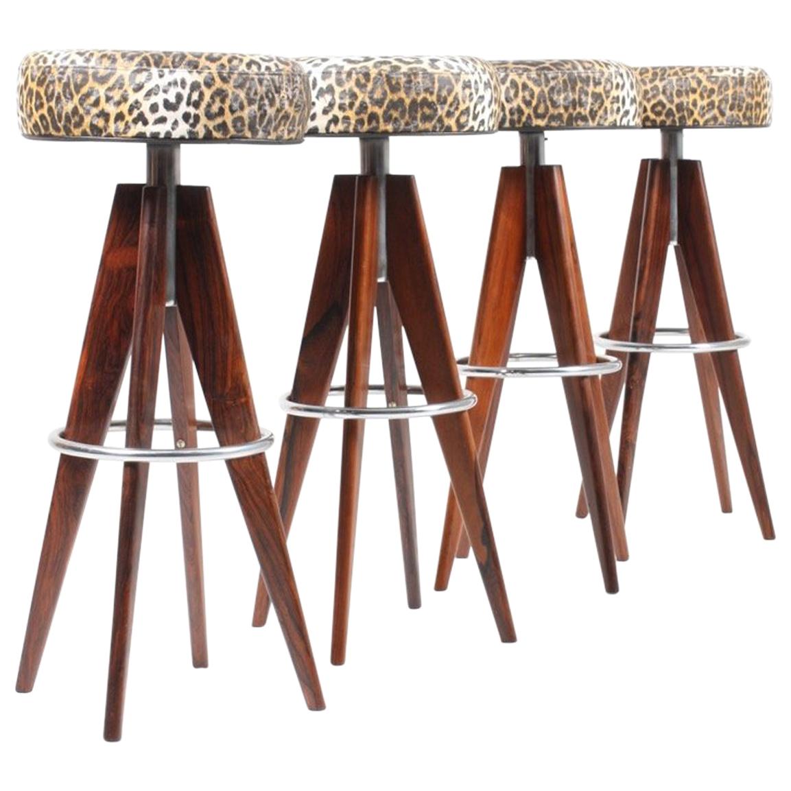 Set of Four Bar Stools in Solid Rosewood