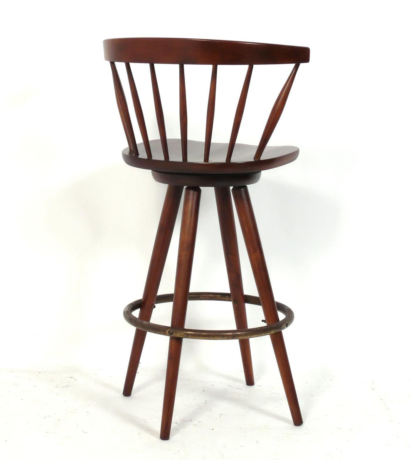 Mid-Century Modern Set of Four Bar Stools in the Manner of George Nakashima For Sale
