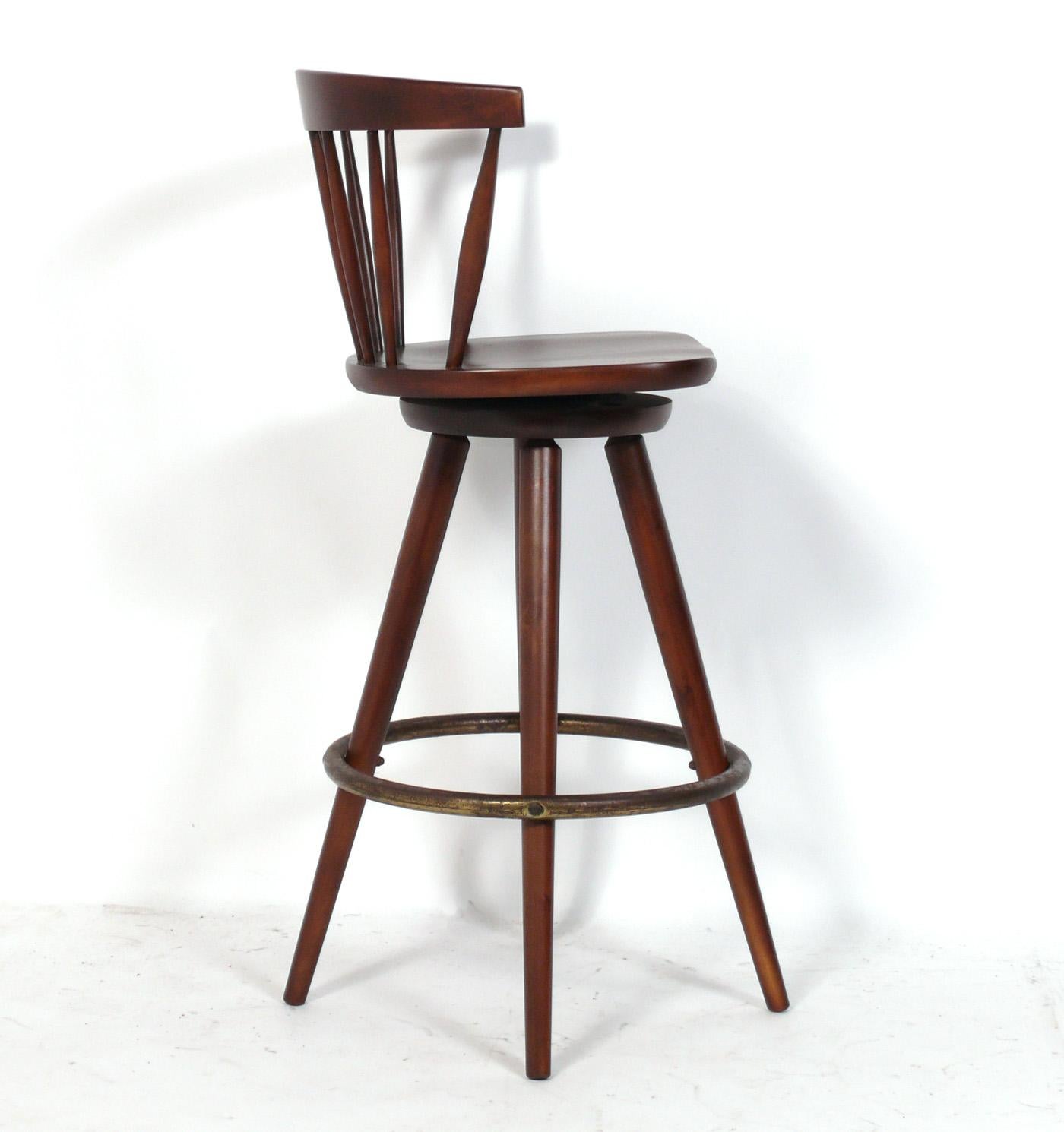 Mid-20th Century Set of Four Bar Stools in the Manner of George Nakashima For Sale