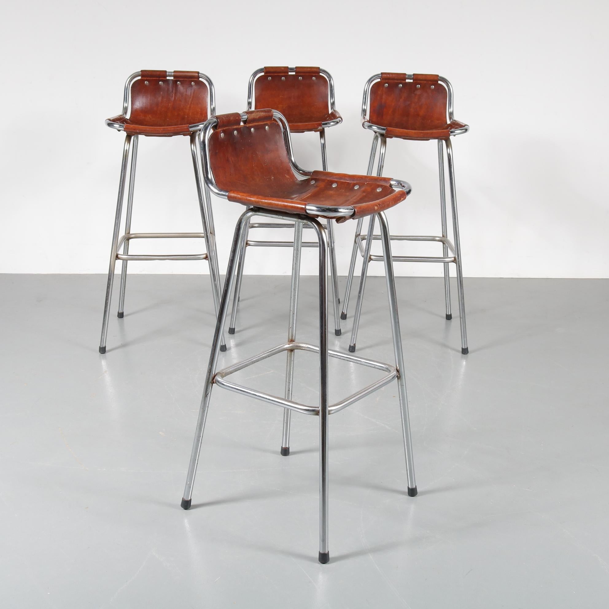 Mid-Century Modern Set of Four Bar Stools Selected by Charlotte Perriand for Les Arcs, circa 1960
