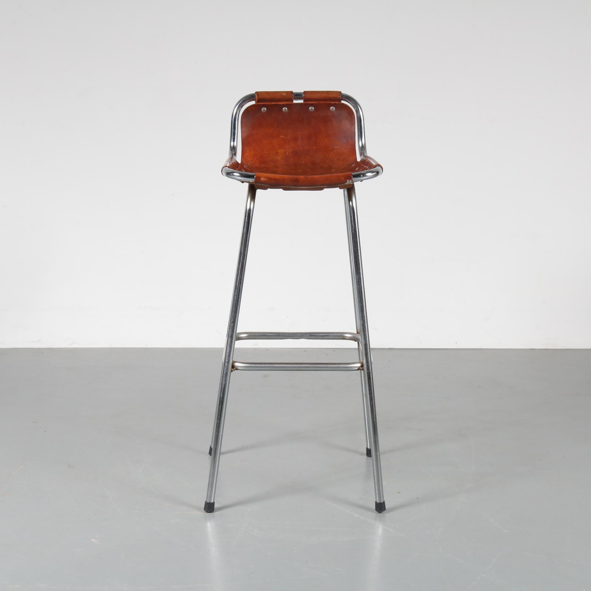 French Set of Four Bar Stools Selected by Charlotte Perriand for Les Arcs, circa 1960