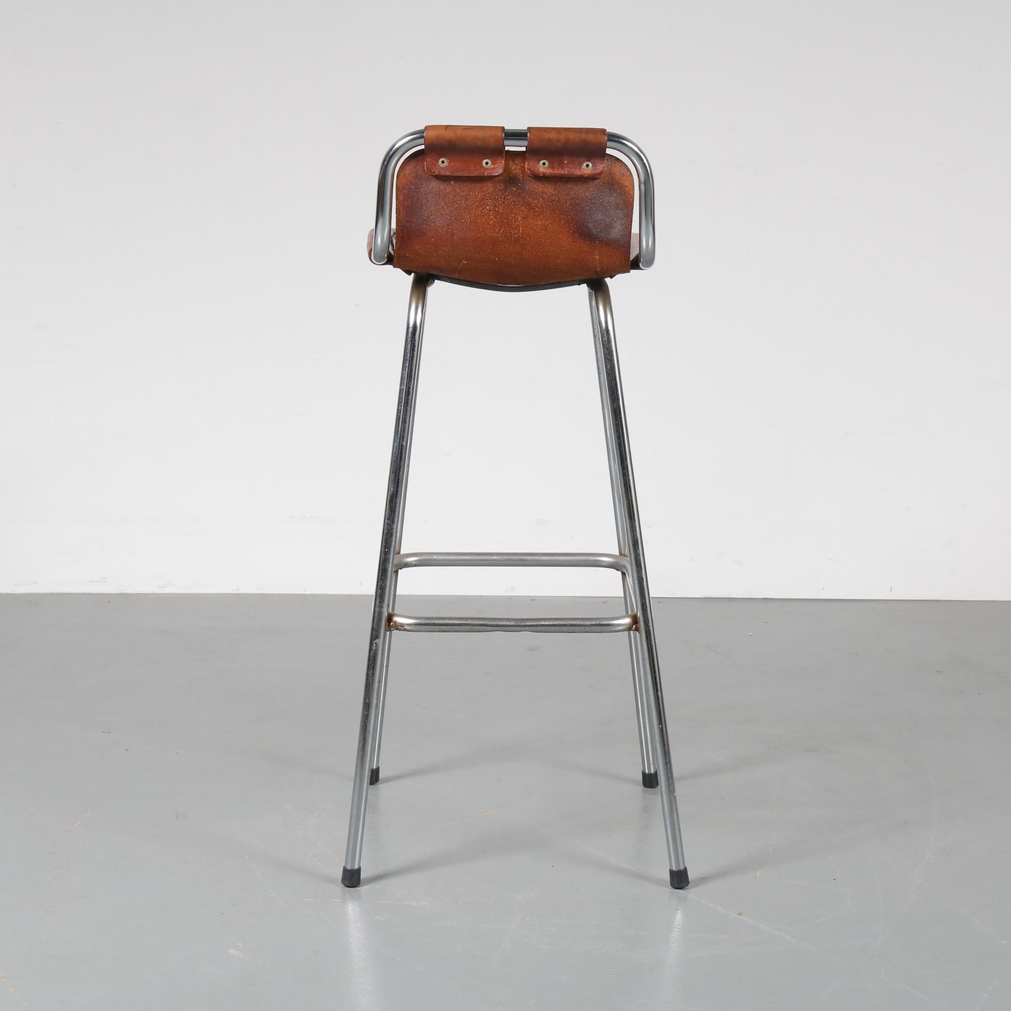Mid-20th Century Set of Four Bar Stools Selected by Charlotte Perriand for Les Arcs, circa 1960