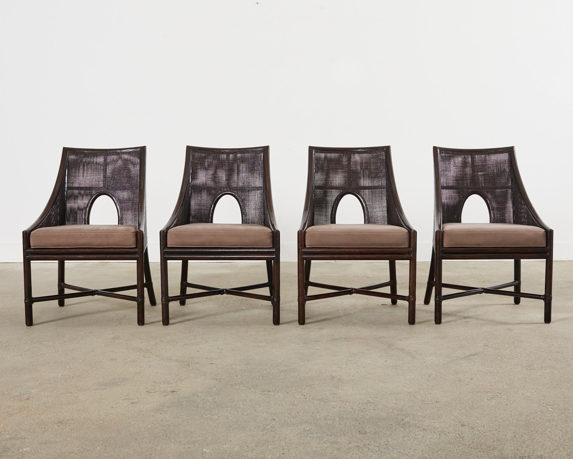 Organic Modern Set of Four Barbara Barry for McGuire Caned Rattan Dining Chairs 