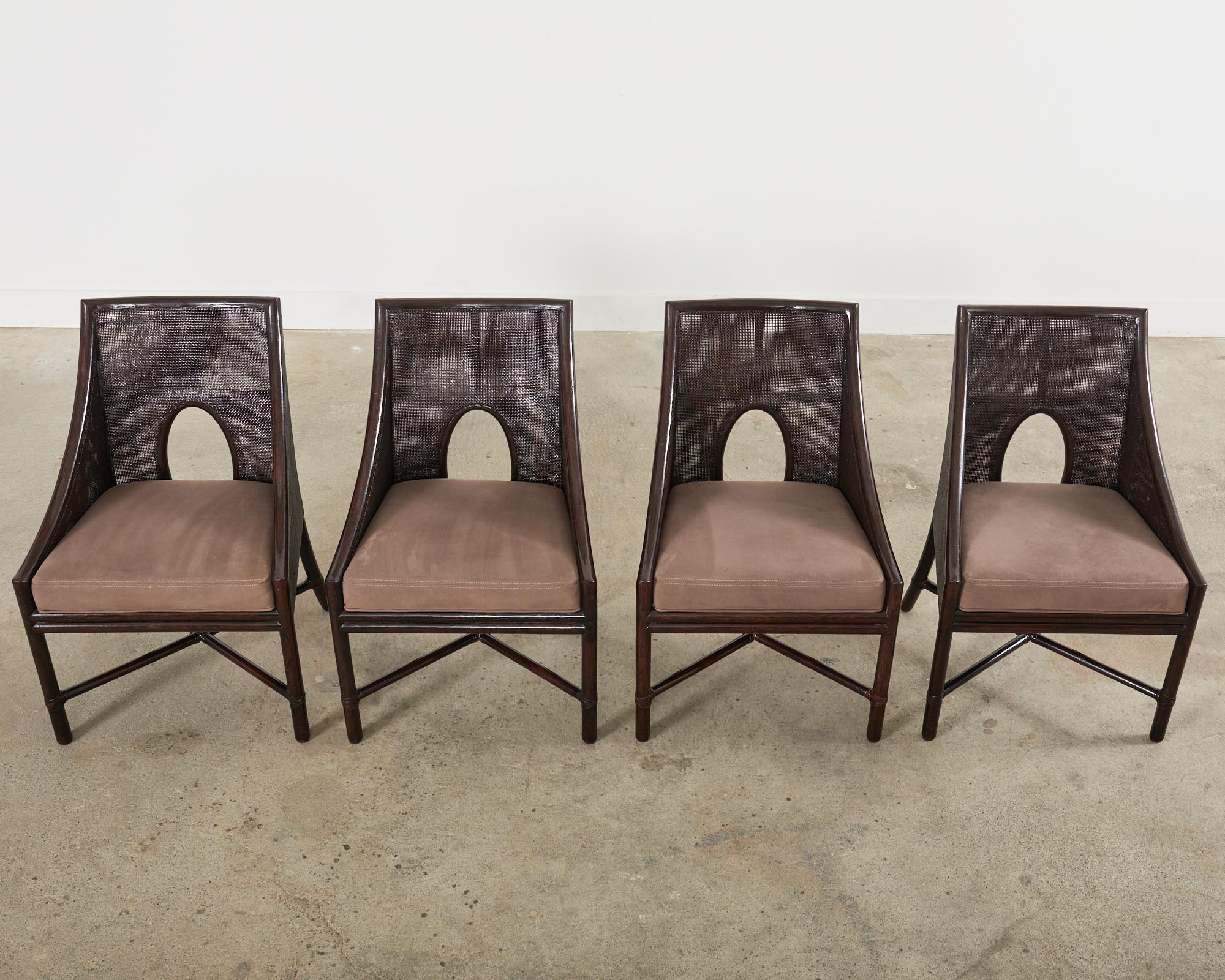 American Set of Four Barbara Barry for McGuire Caned Rattan Dining Chairs 