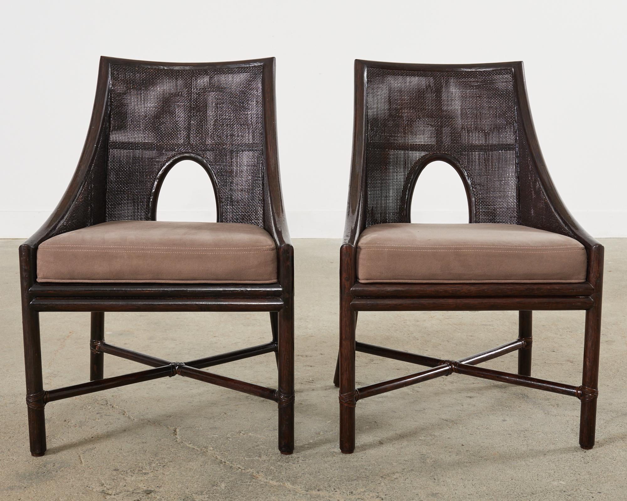 Contemporary Set of Four Barbara Barry for McGuire Caned Rattan Dining Chairs 