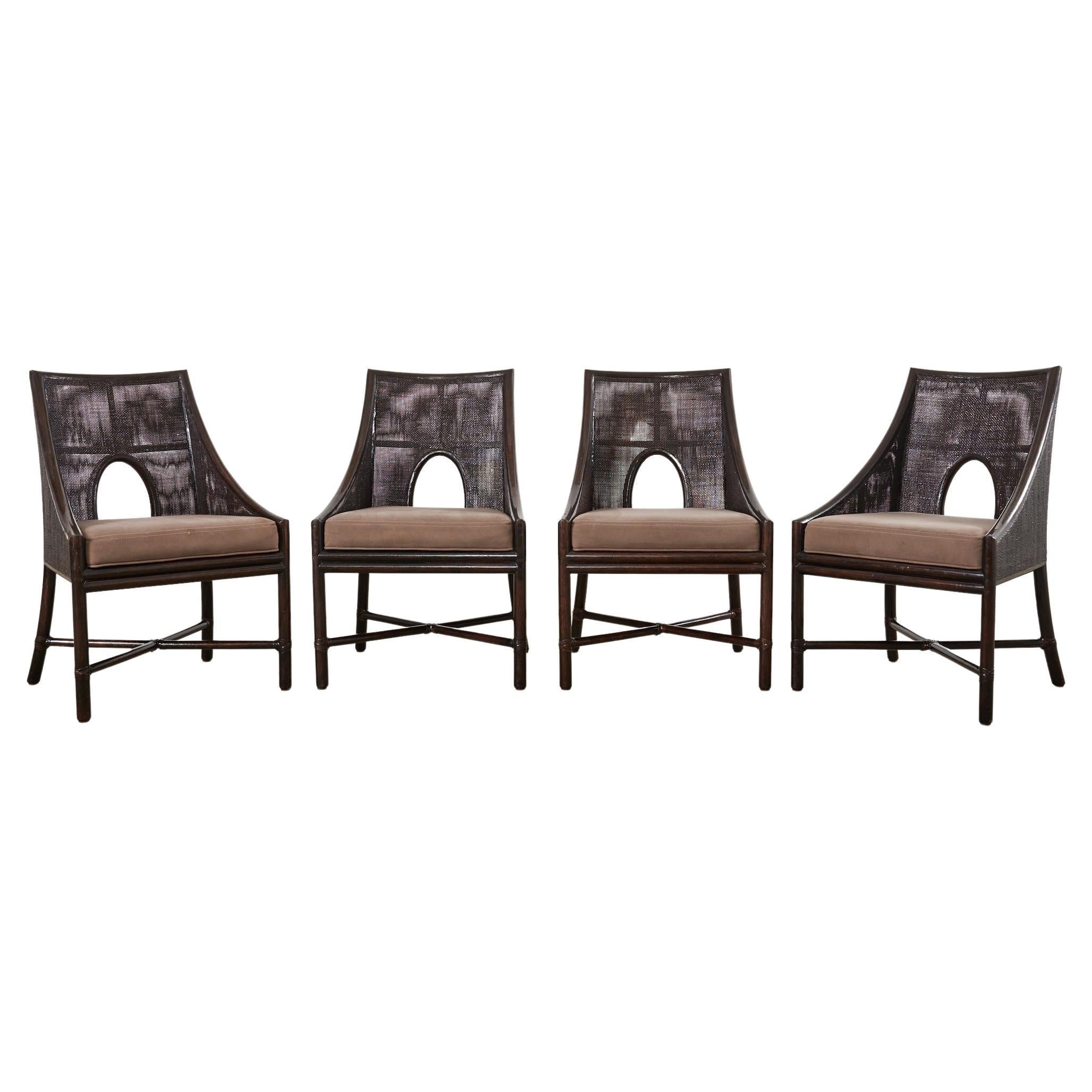 Set of Four Barbara Barry for McGuire Caned Rattan Dining Chairs 