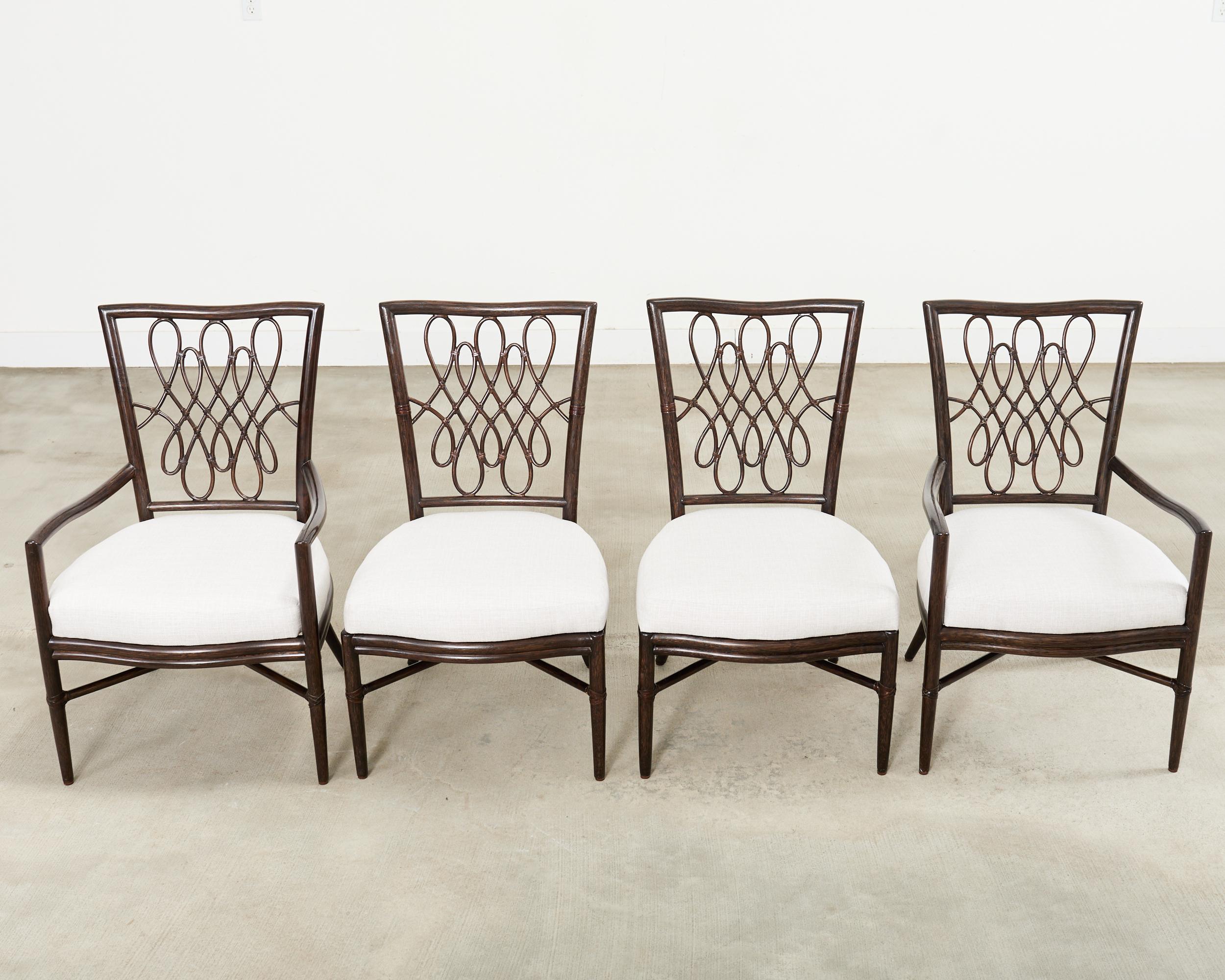 Moderno Set di quattro sedie da pranzo in rattan Script di Barbara Barry in vendita