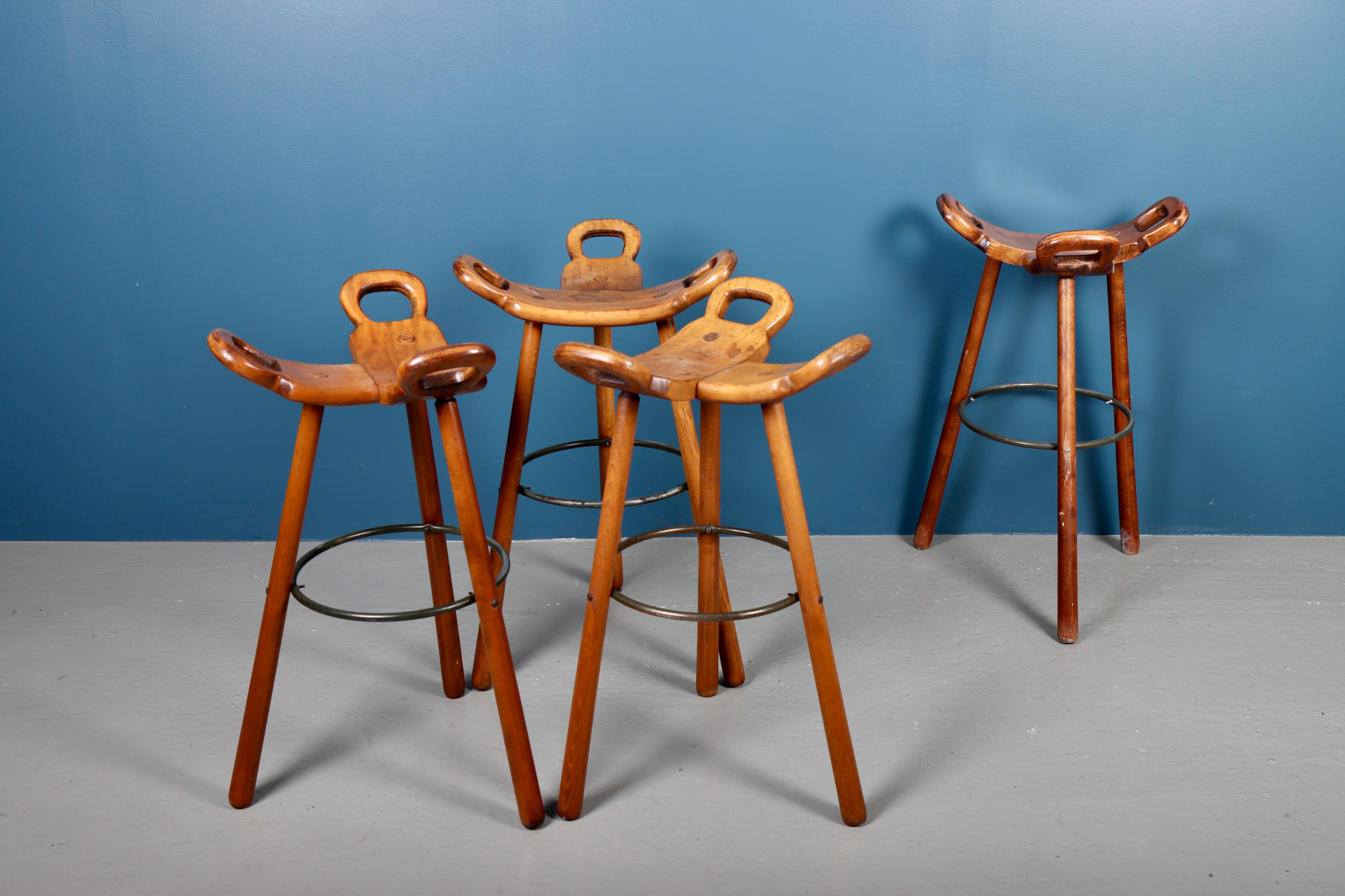 Spanish Set of Four Barstools, Made in Spain, 1960s For Sale
