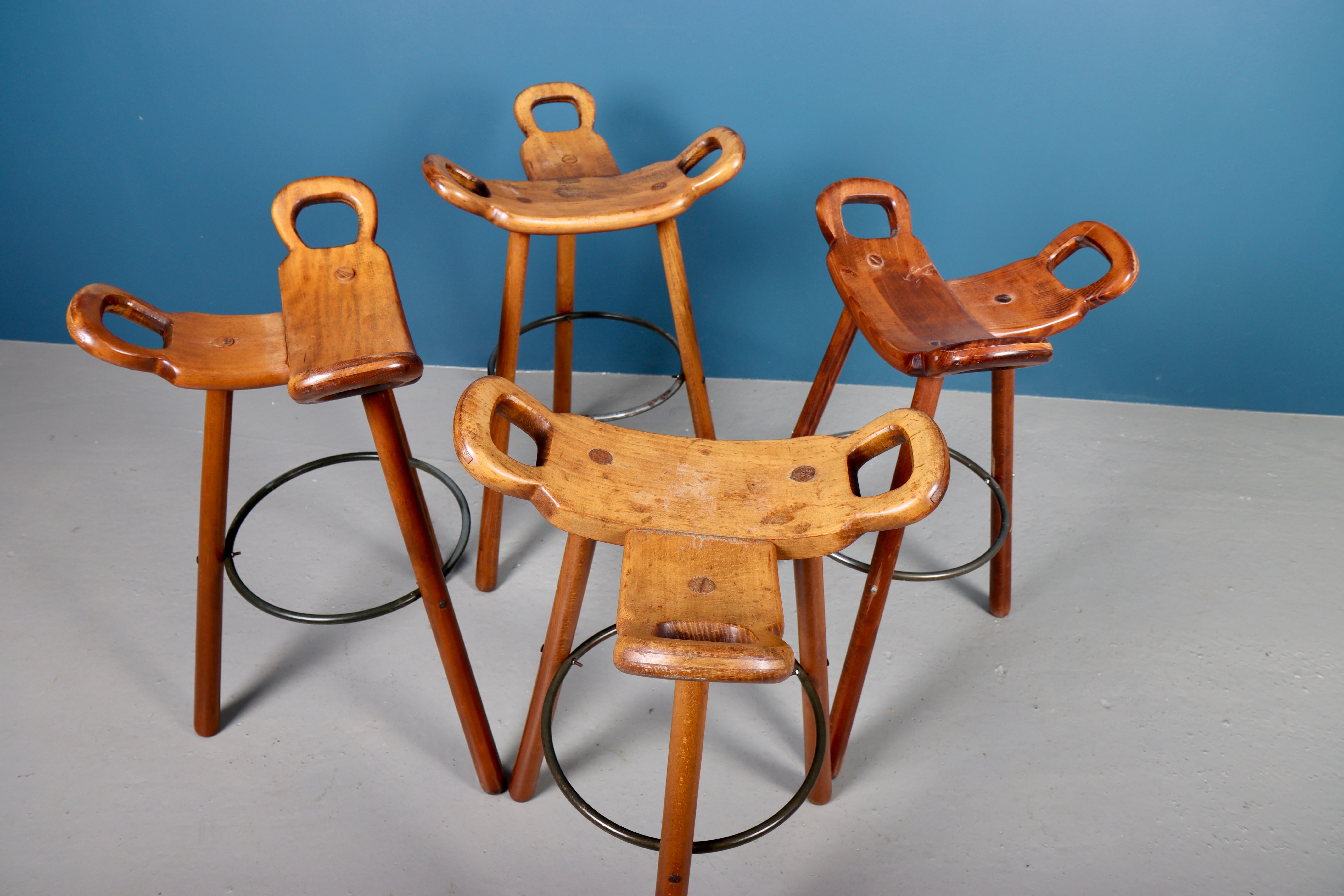 Mid-20th Century Set of Four Barstools, Made in Spain, 1960s For Sale