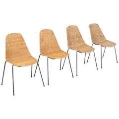 Set of Four Basket Chairs by Gian Franco Legler, Switzerland, 1950s