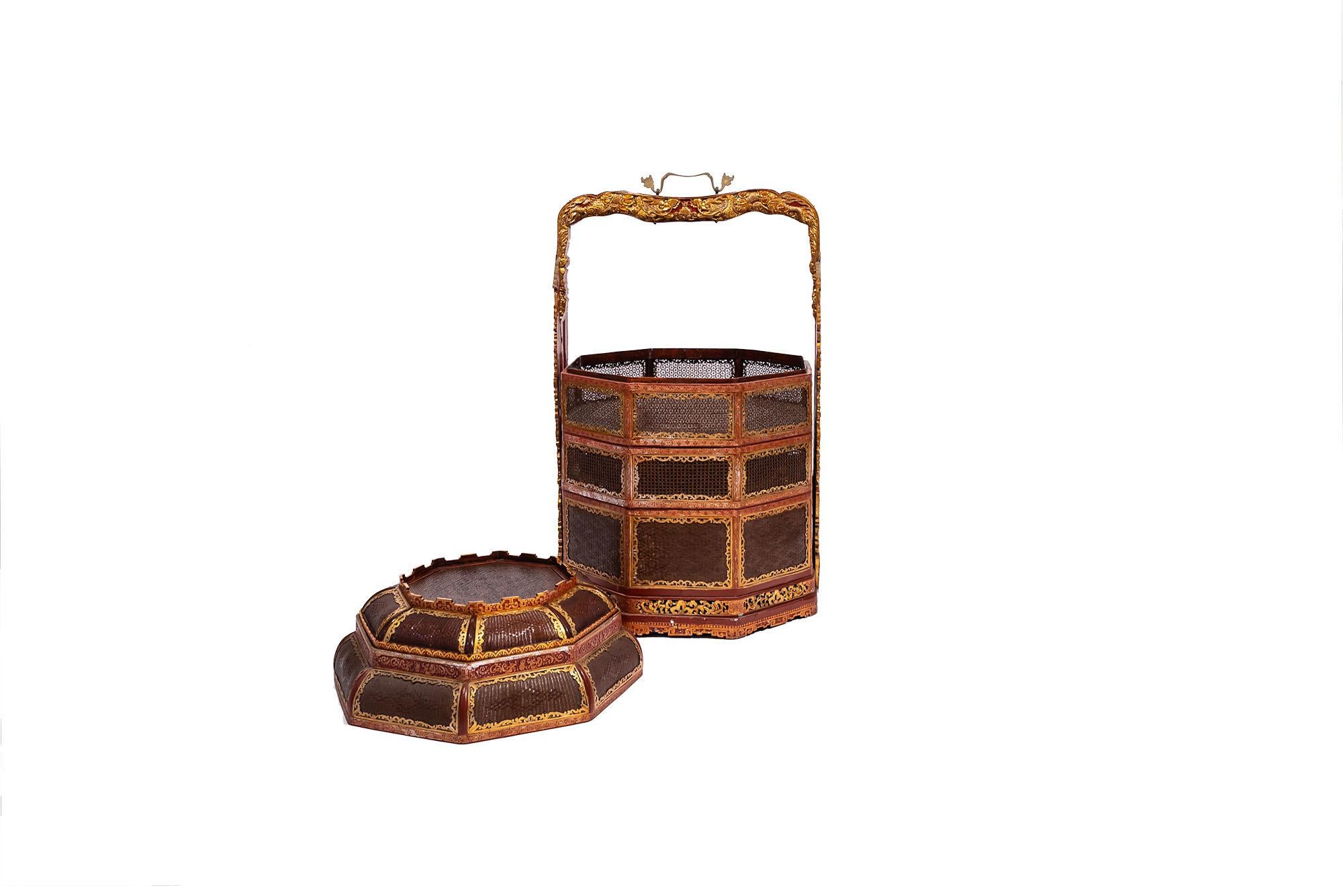 Gilt Set of Four Baskets, Lacquered Wood, Gilded Brass, China, circa 1970