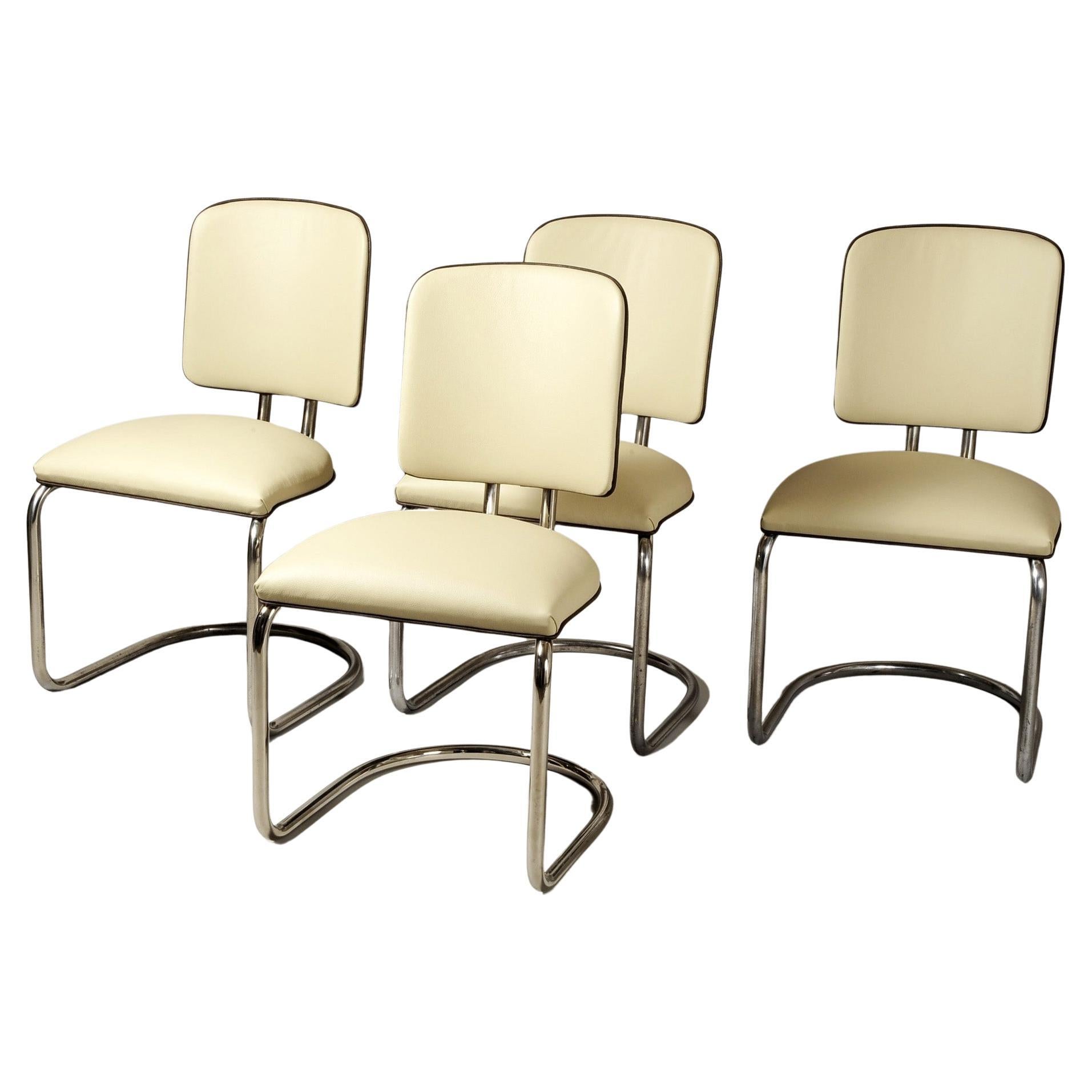  Set of Four Bauhaus Armchair, by Bauhaus, Thonet, Leather, Austria, 1920s For Sale