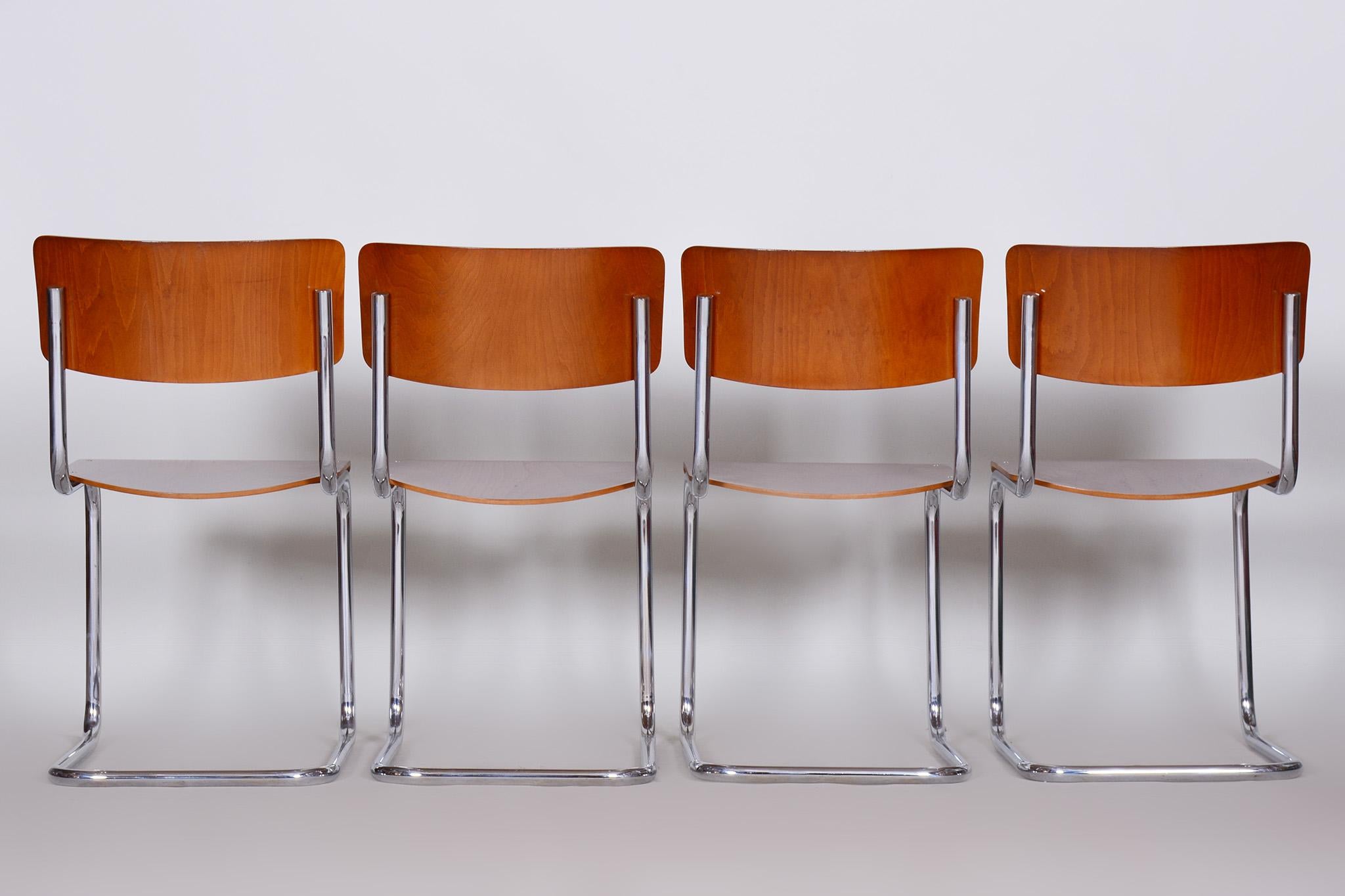 Set of Four Bauhaus Beech Chairs, Restored, Germany, 1930s For Sale 5
