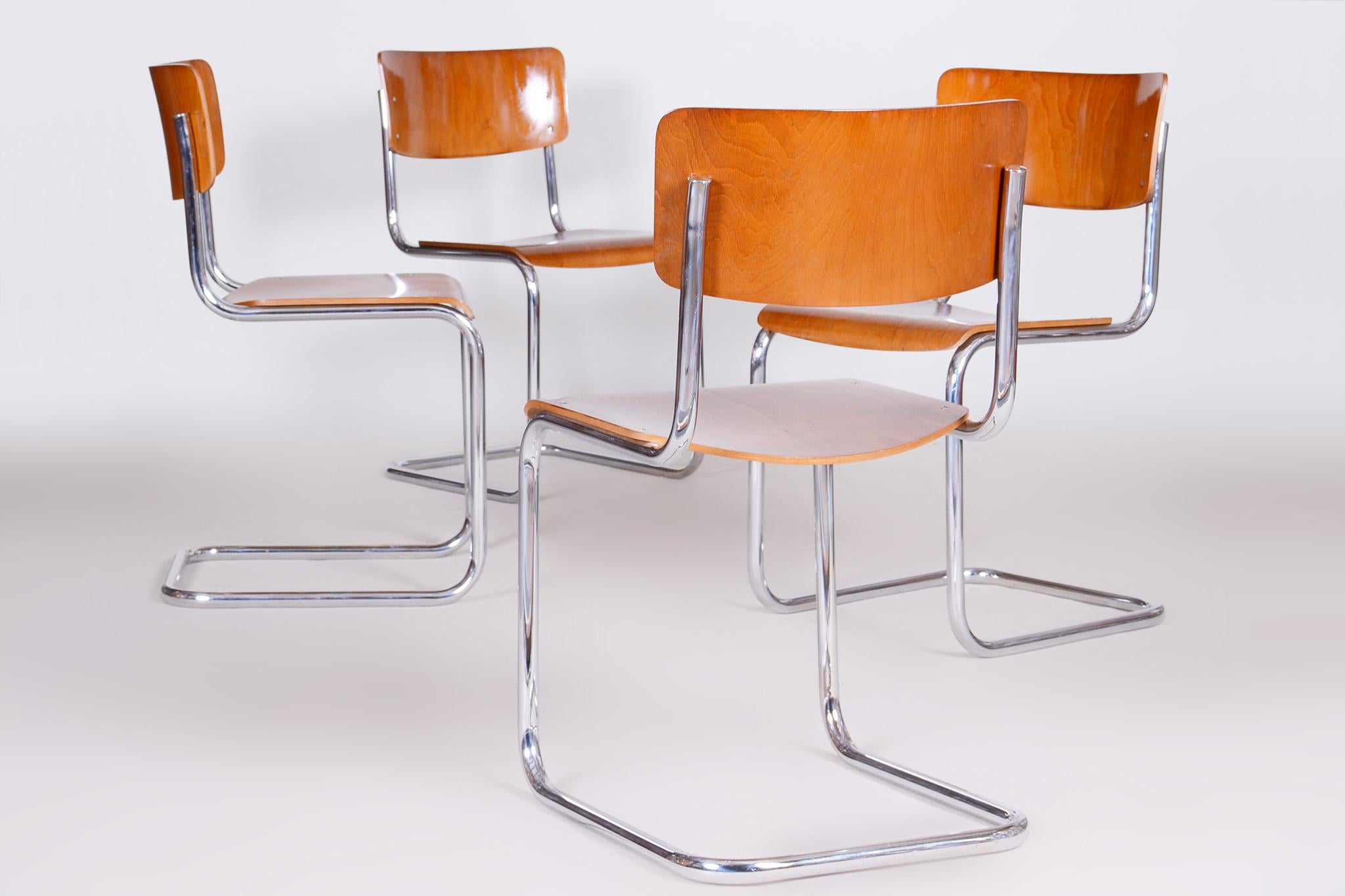 Set of Four Bauhaus Beech Chairs, Restored, Germany, 1930s For Sale 6