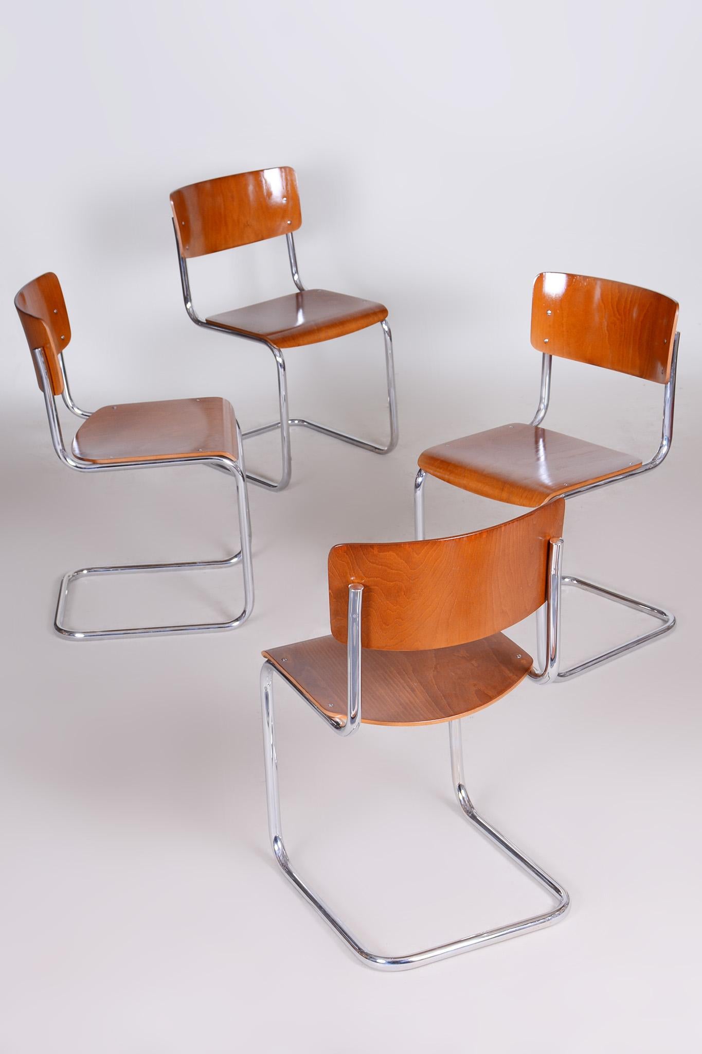Set of Four Bauhaus Beech Chairs, Restored, Germany, 1930s For Sale 7