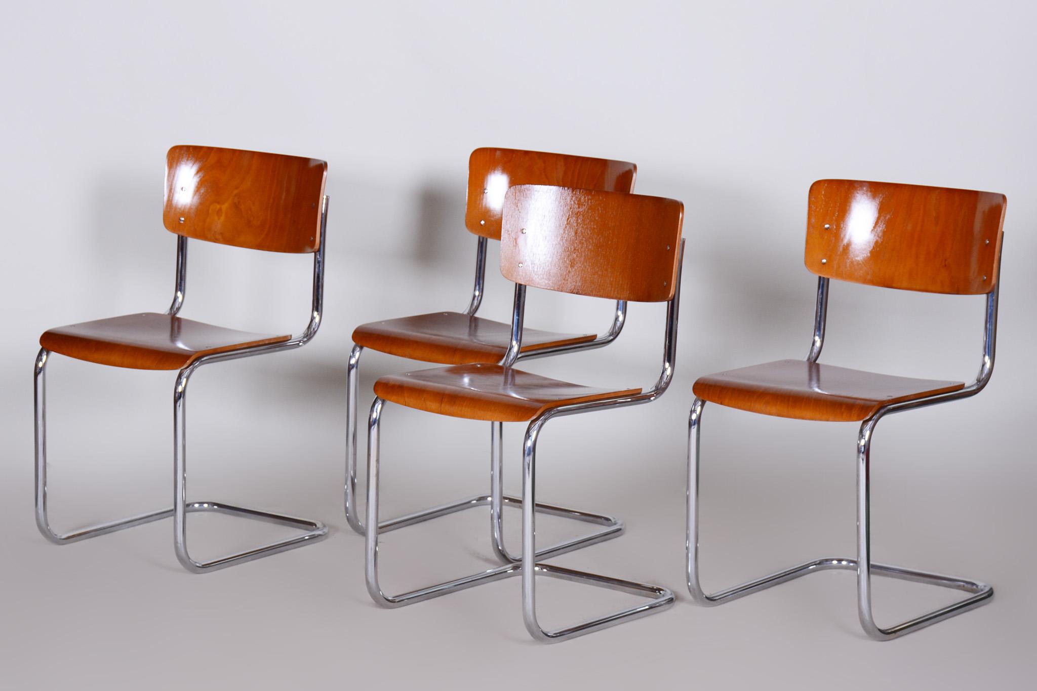 20th Century Set of Four Bauhaus Beech Chairs, Restored, Germany, 1930s For Sale