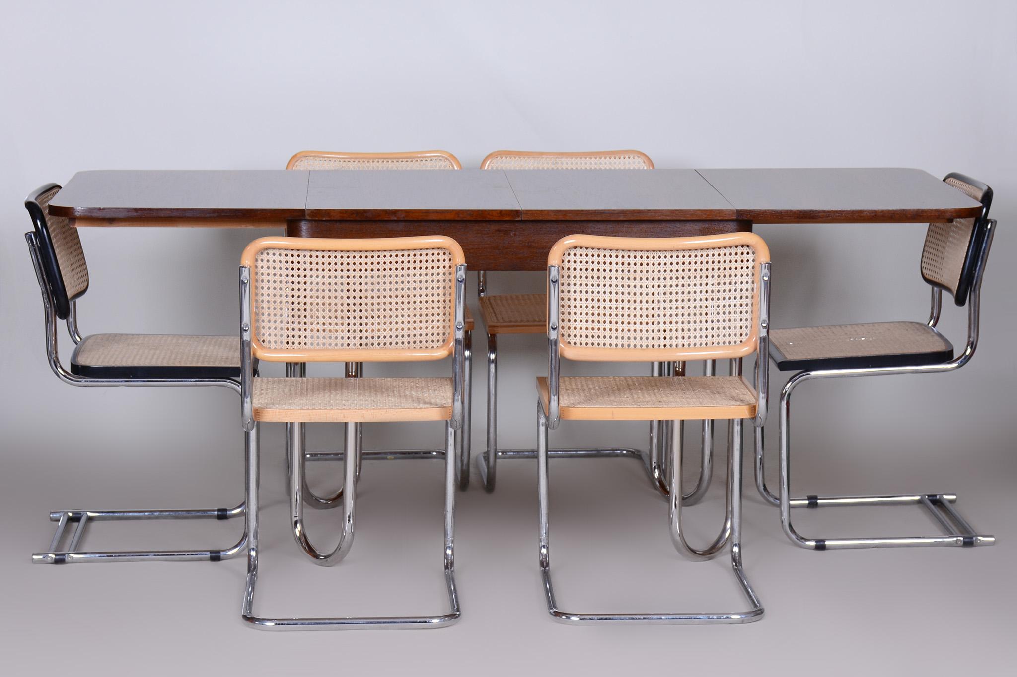 Set of Four Bauhaus Chairs, Chrome-Plated Steel, Rattan, Beech, Italy, 1960s For Sale 7