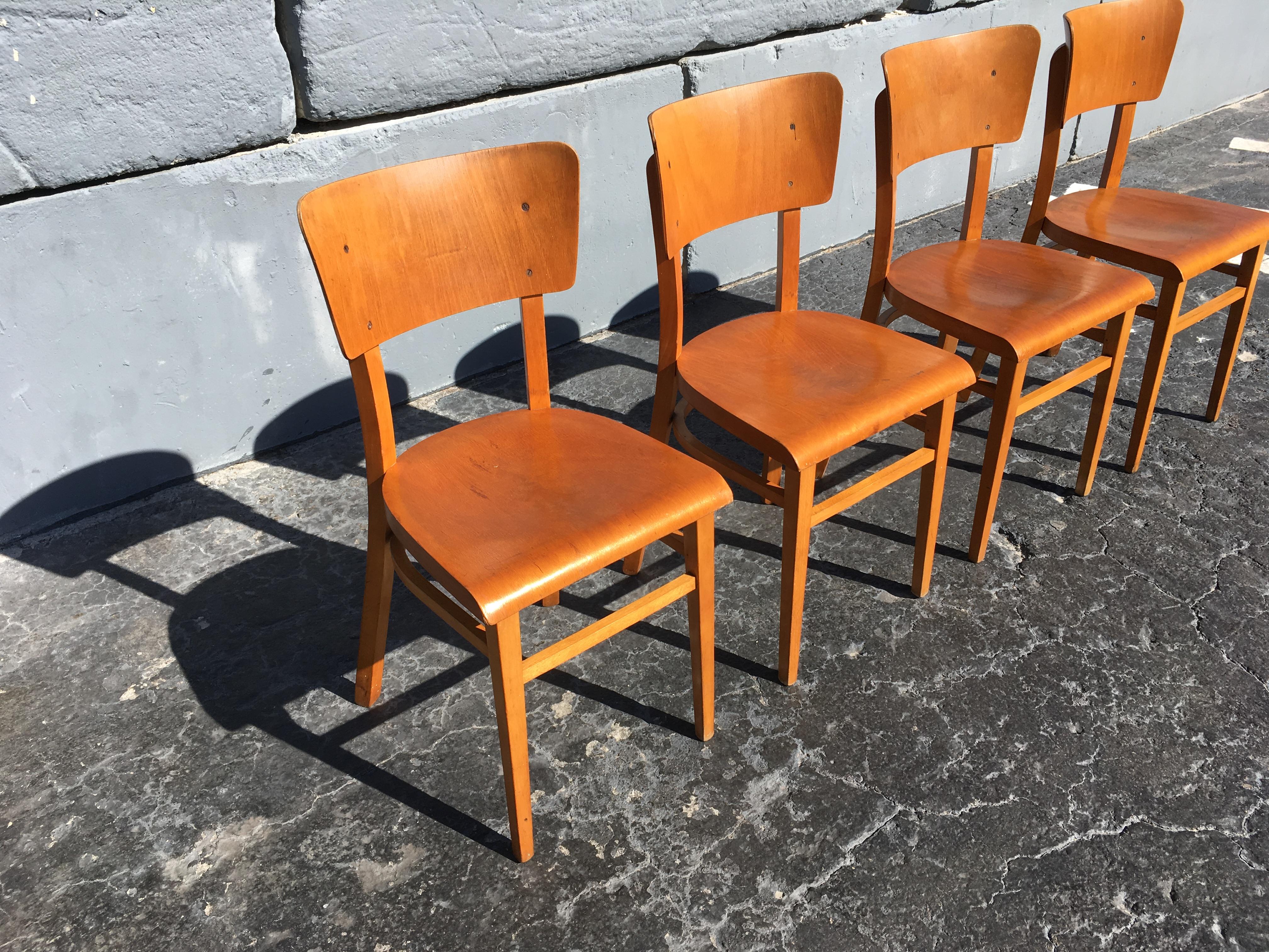Mid-20th Century Set of Four Beautiful Bentwood Kitchen Dining Chairs, 1950s For Sale