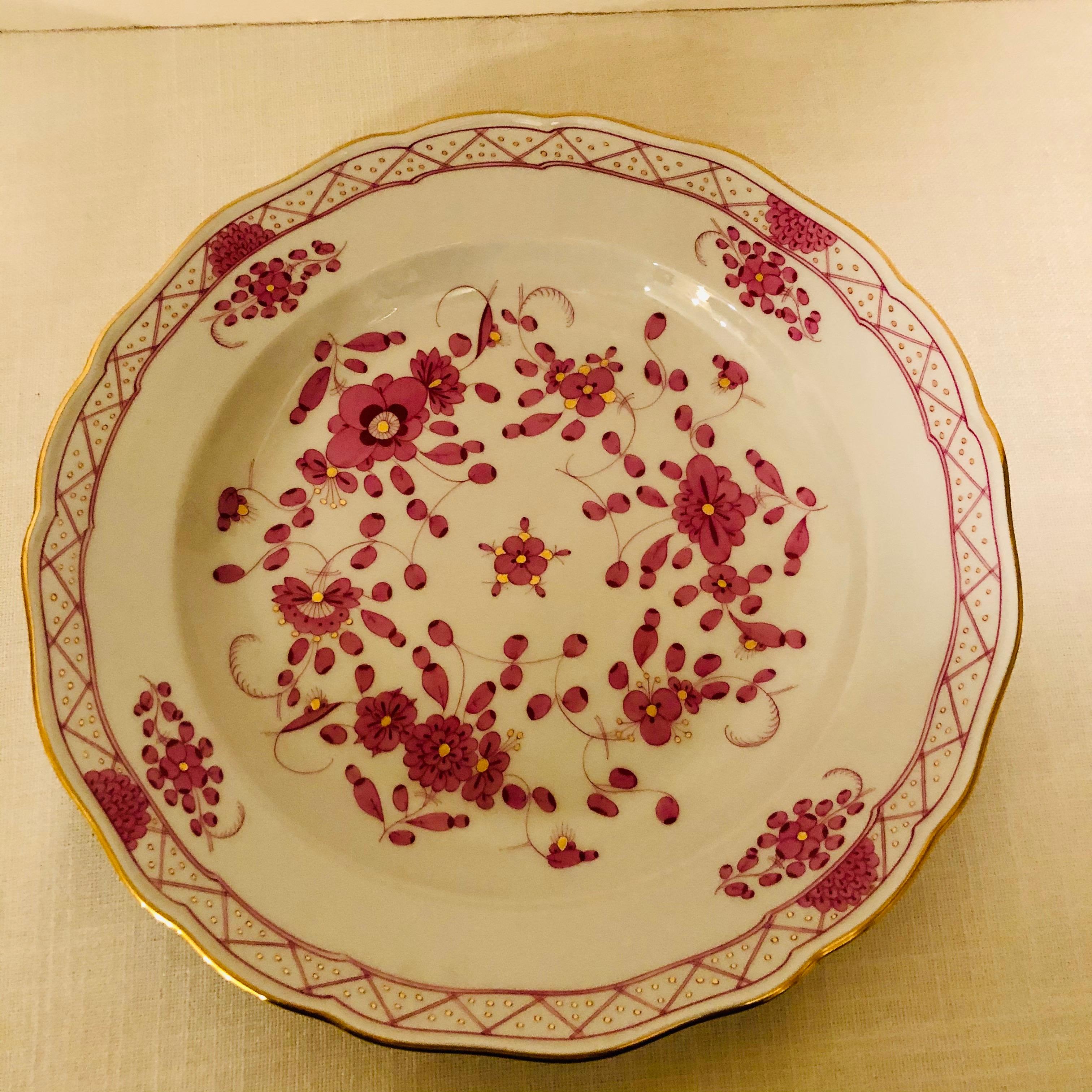 Rococo Set of Four Beautiful Meissen Purple Indian Dinner Plates