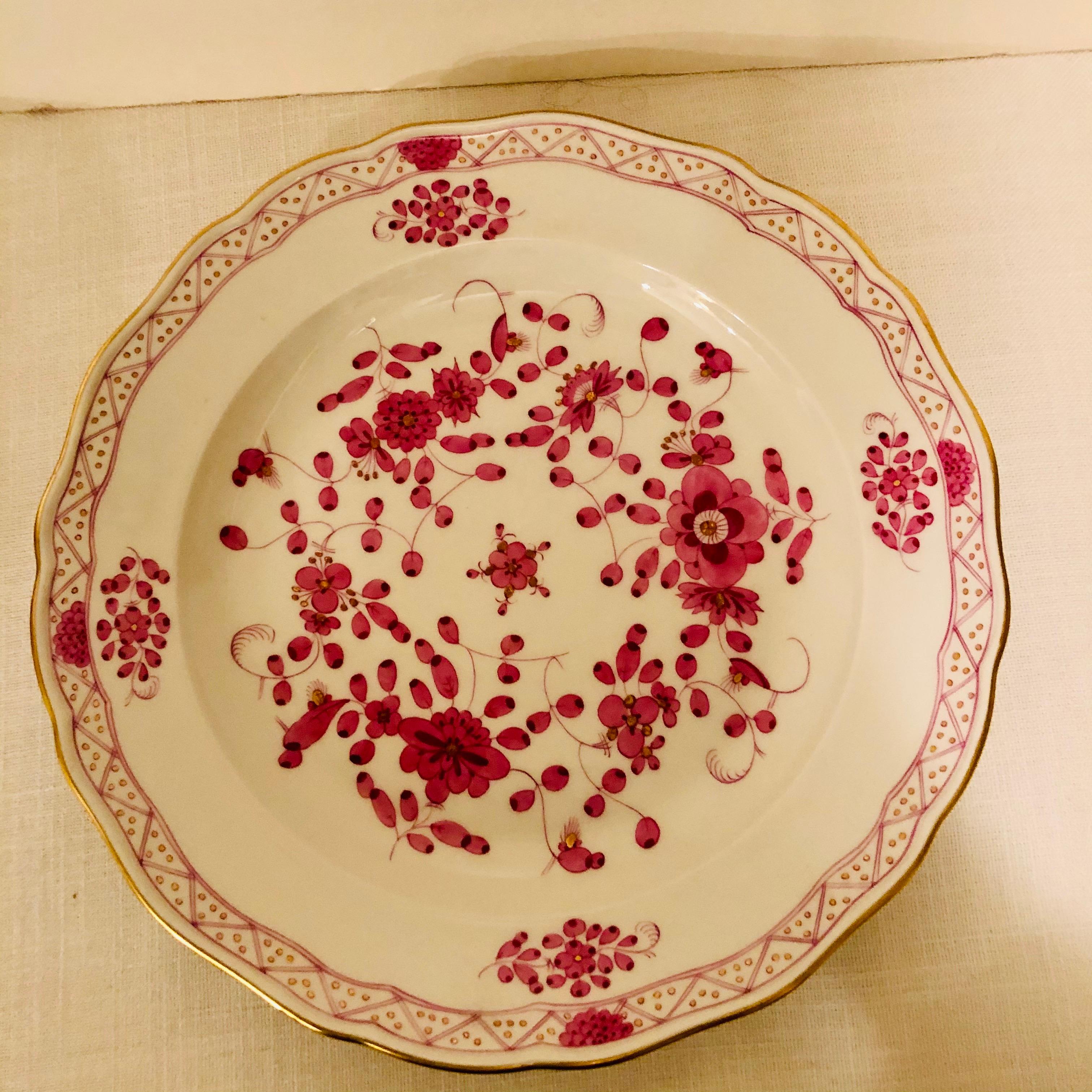 German Set of Four Beautiful Meissen Purple Indian Dinner Plates