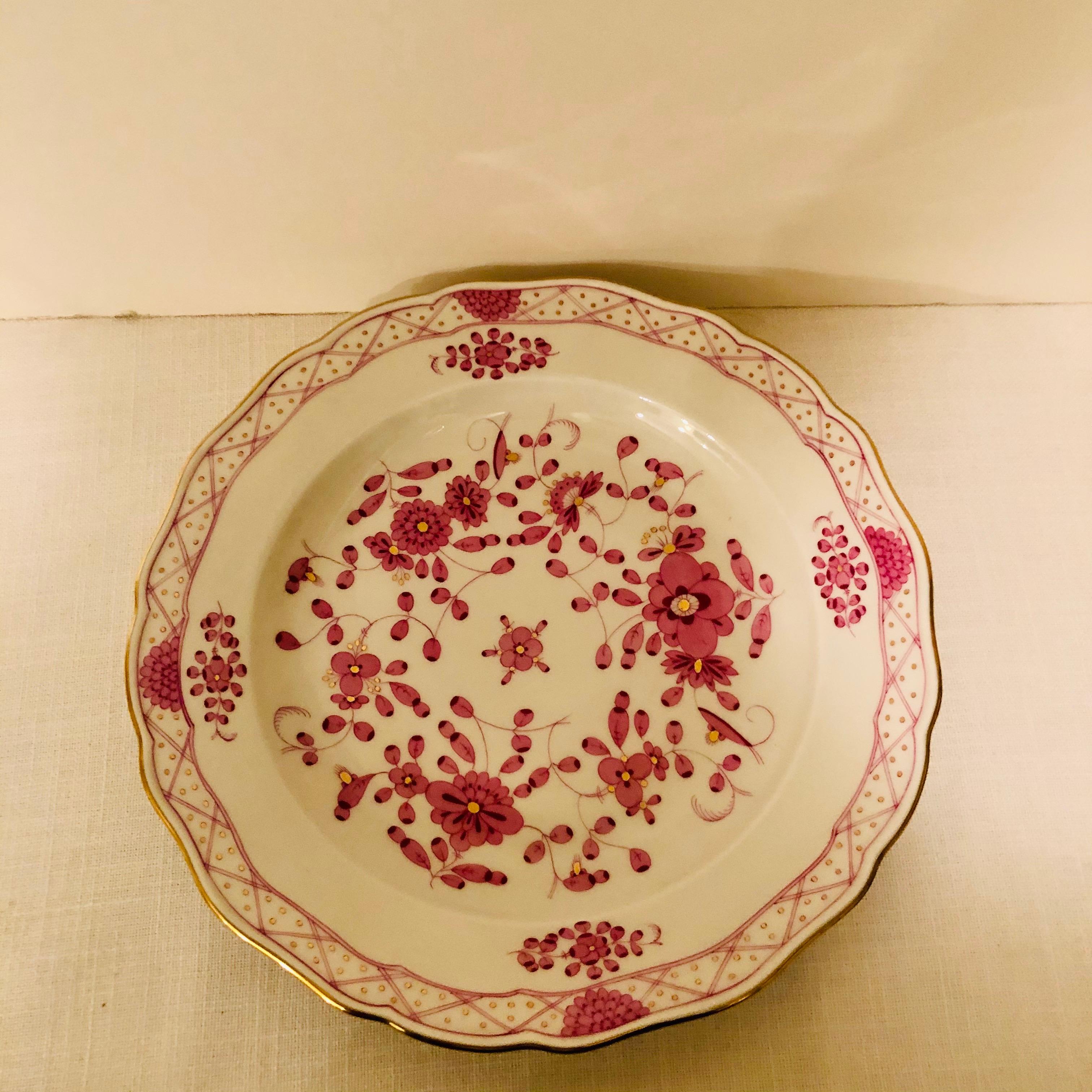 Hand-Painted Set of Four Beautiful Meissen Purple Indian Dinner Plates