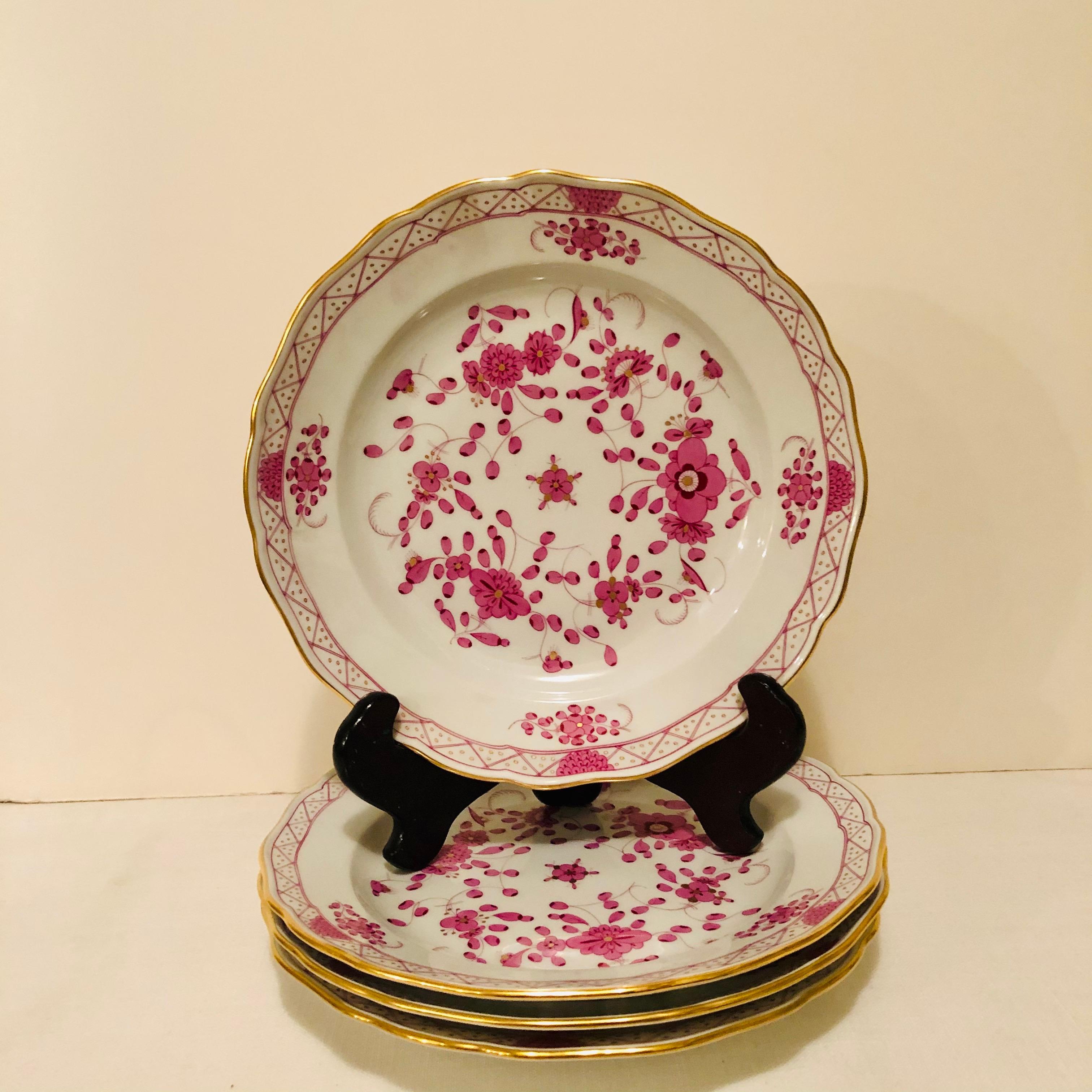 Set of Four Beautiful Meissen Purple Indian Dinner Plates In Good Condition In Boston, MA