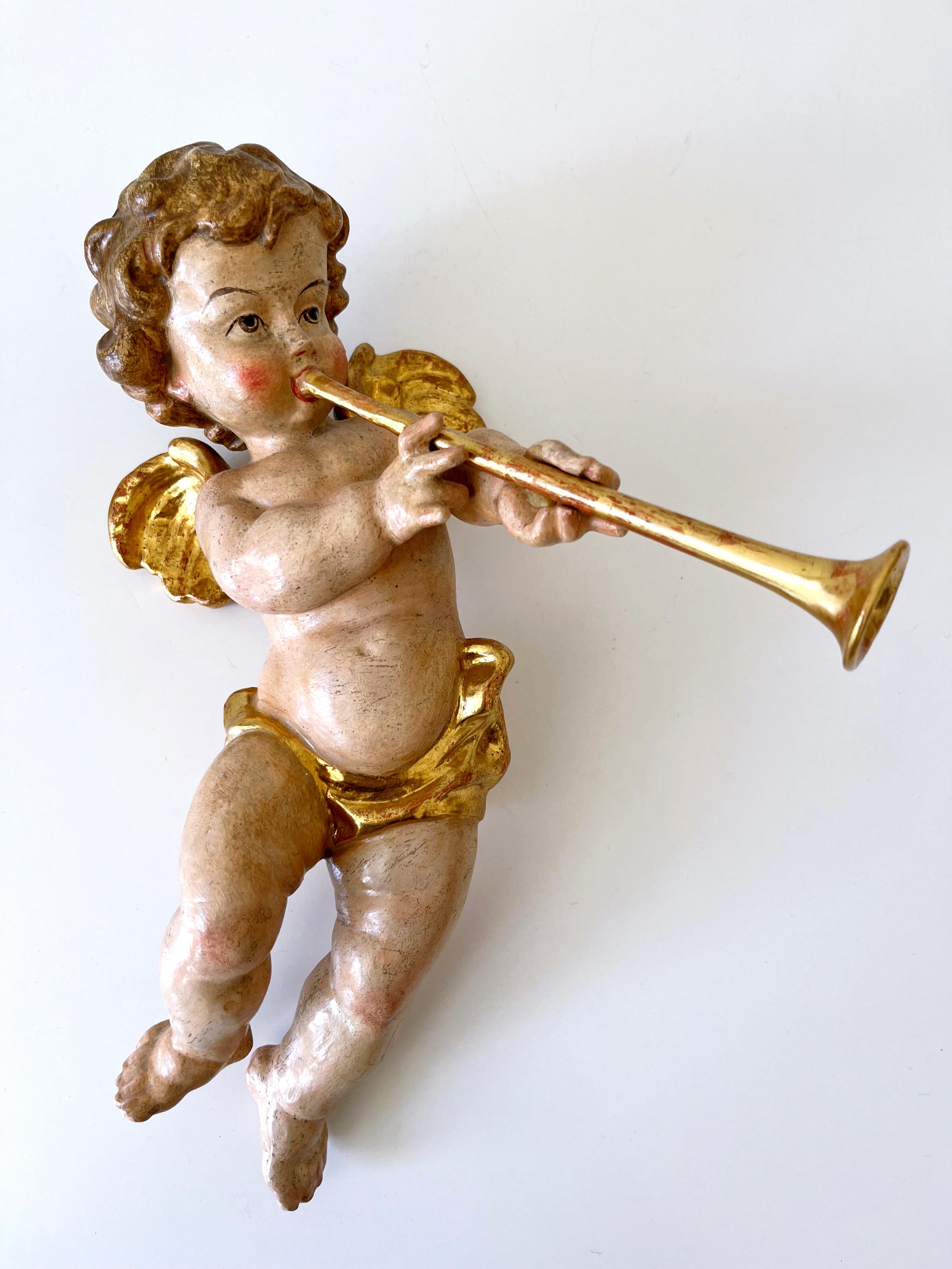 Set of Four Beautiful Polychrome Hand-Carved Wood Putti / Cherubs 1960s Germany For Sale 6