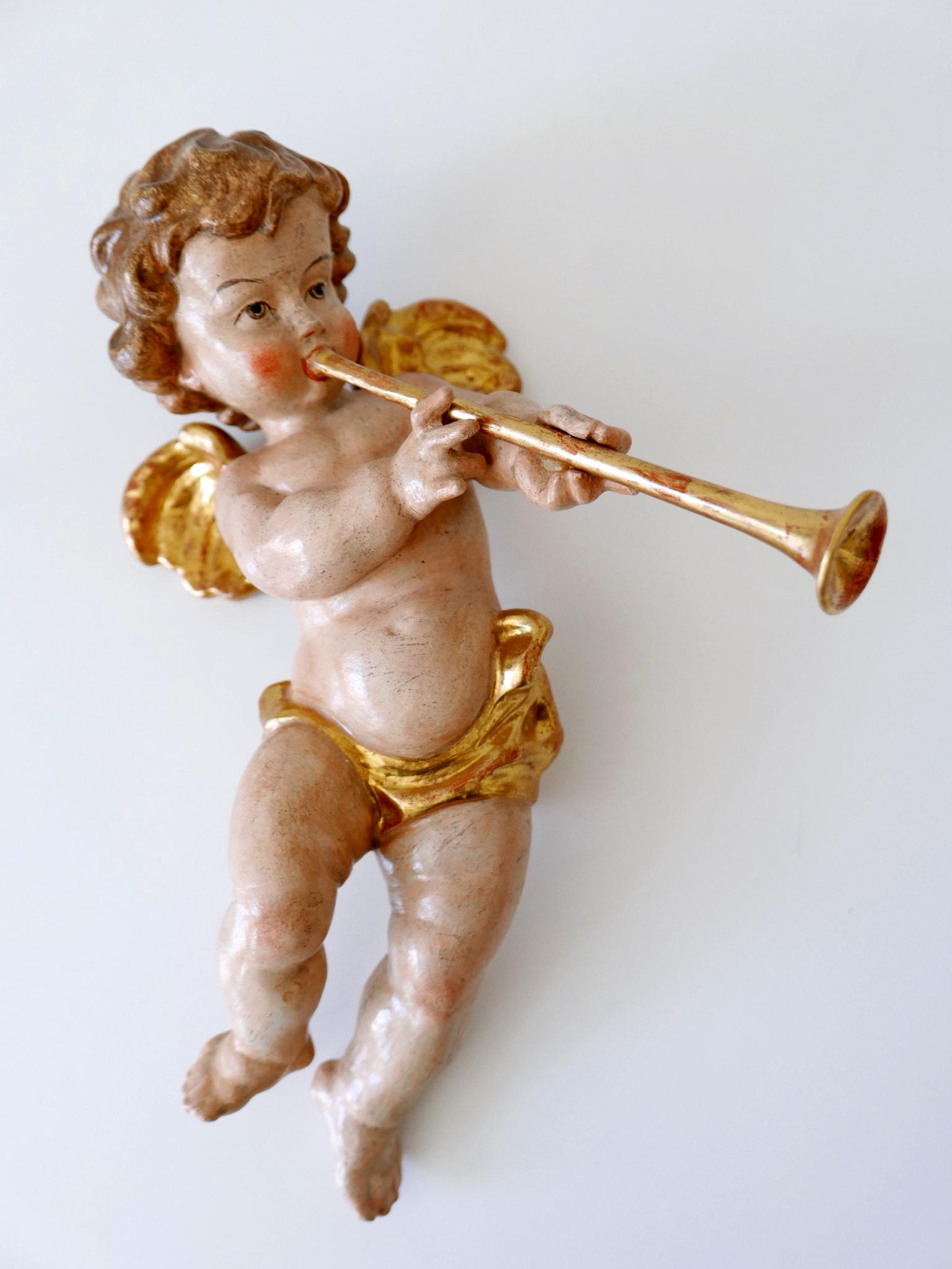 Set of Four Beautiful Polychrome Hand-Carved Wood Putti / Cherubs 1960s Germany For Sale 7
