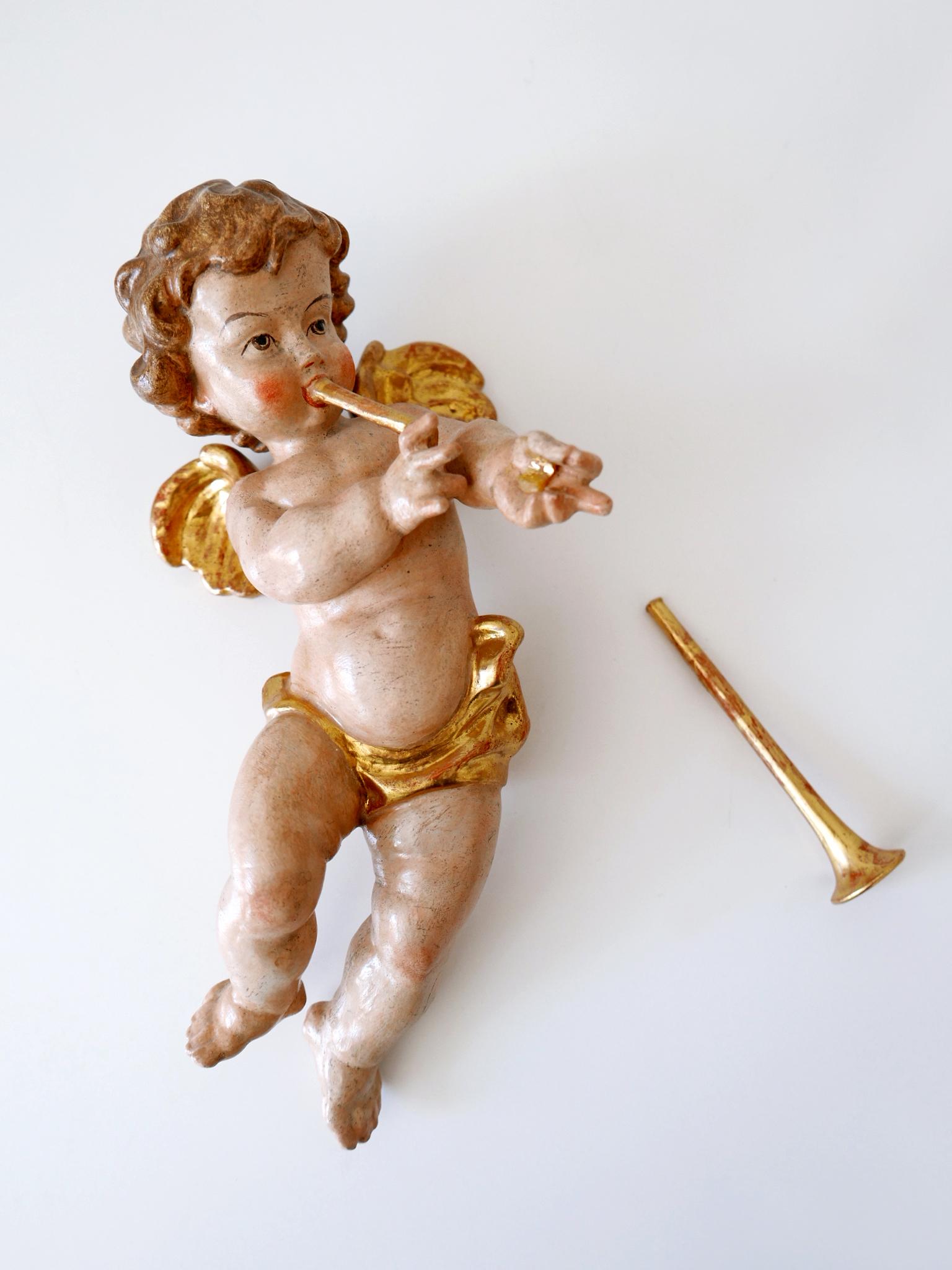 Set of Four Beautiful Polychrome Hand-Carved Wood Putti / Cherubs 1960s Germany For Sale 8