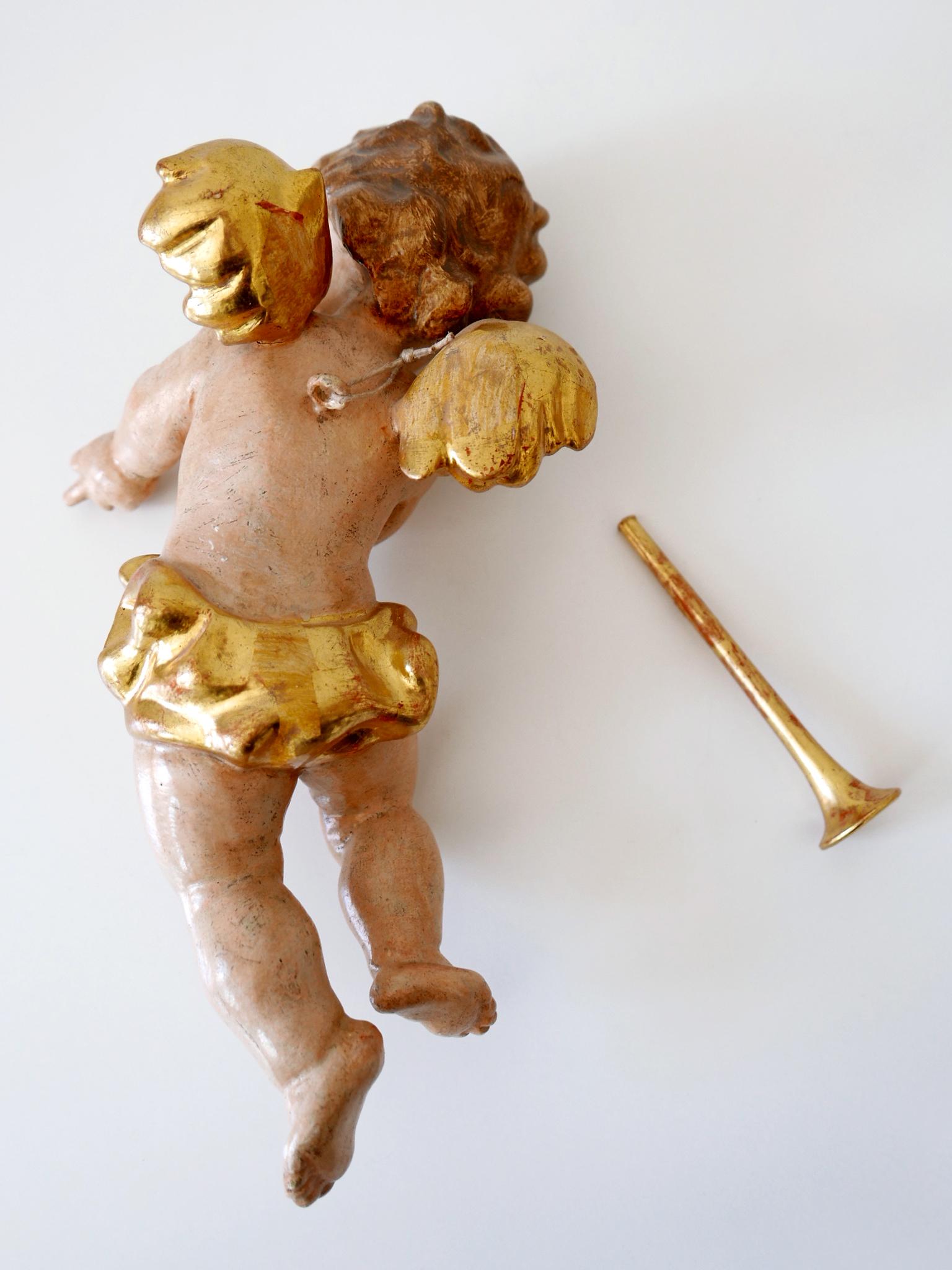 Set of Four Beautiful Polychrome Hand-Carved Wood Putti / Cherubs 1960s Germany For Sale 9