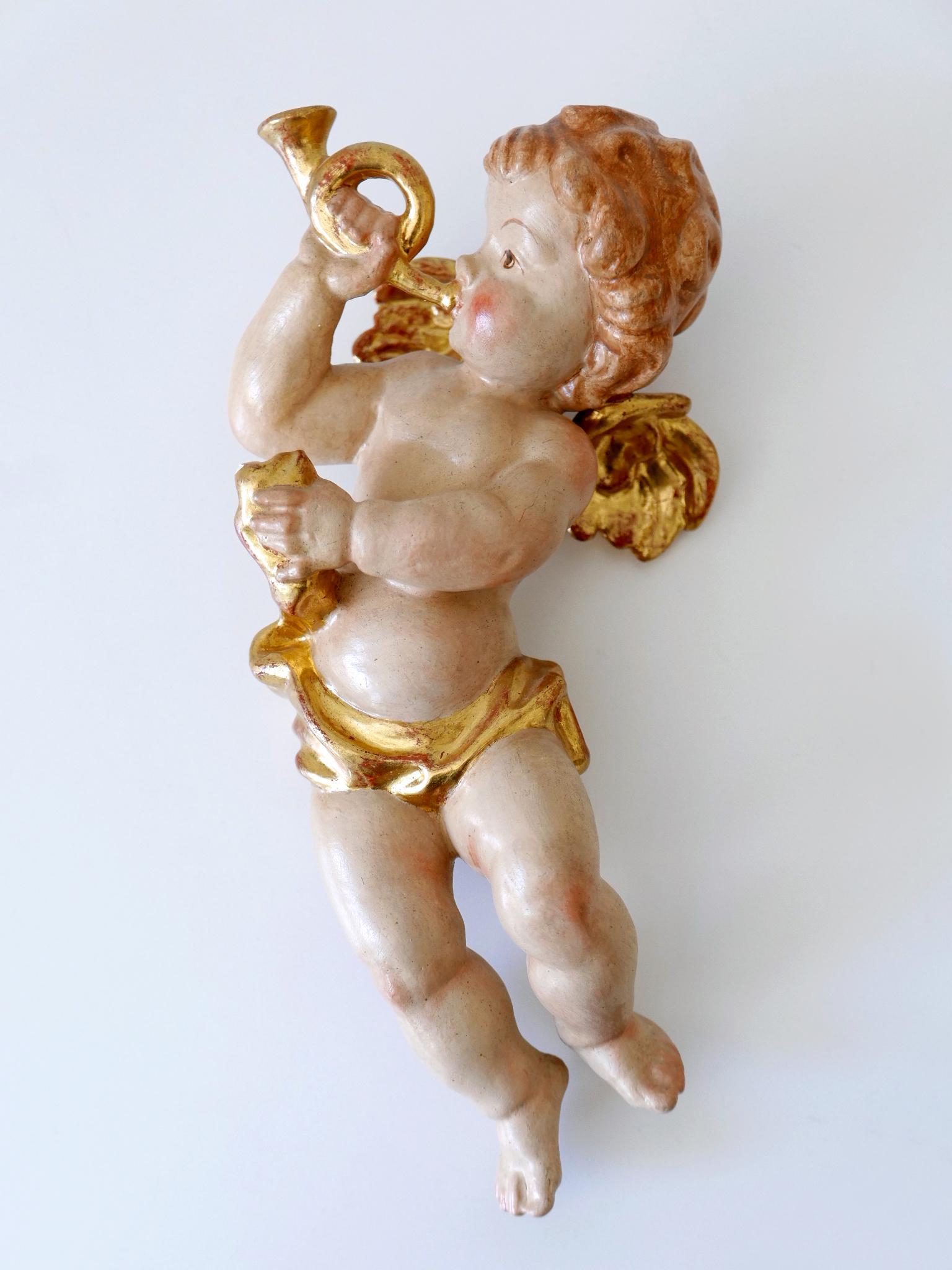 Set of Four Beautiful Polychrome Hand-Carved Wood Putti / Cherubs 1960s Germany For Sale 11