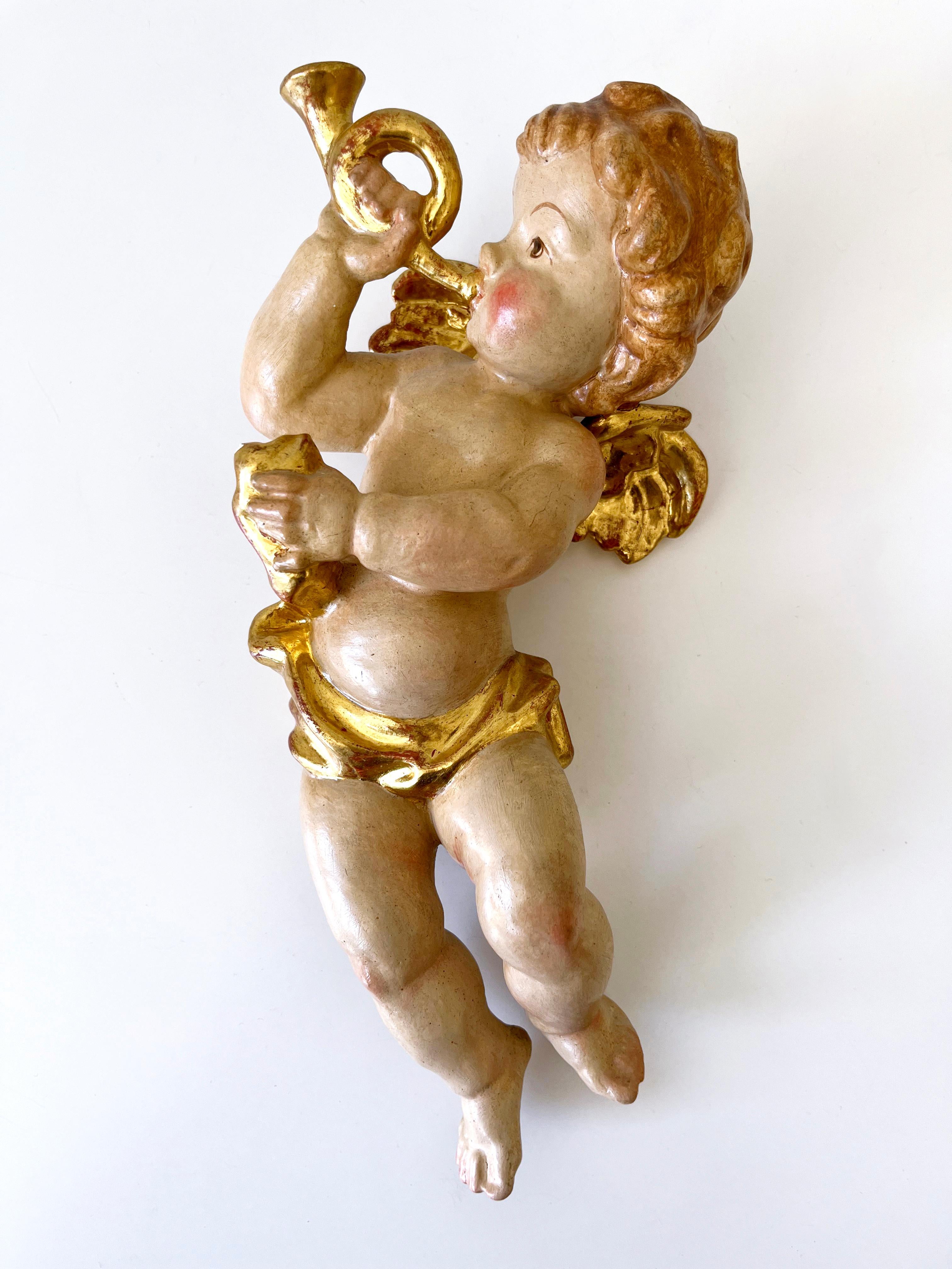 Set of Four Beautiful Polychrome Hand-Carved Wood Putti / Cherubs 1960s Germany For Sale 12