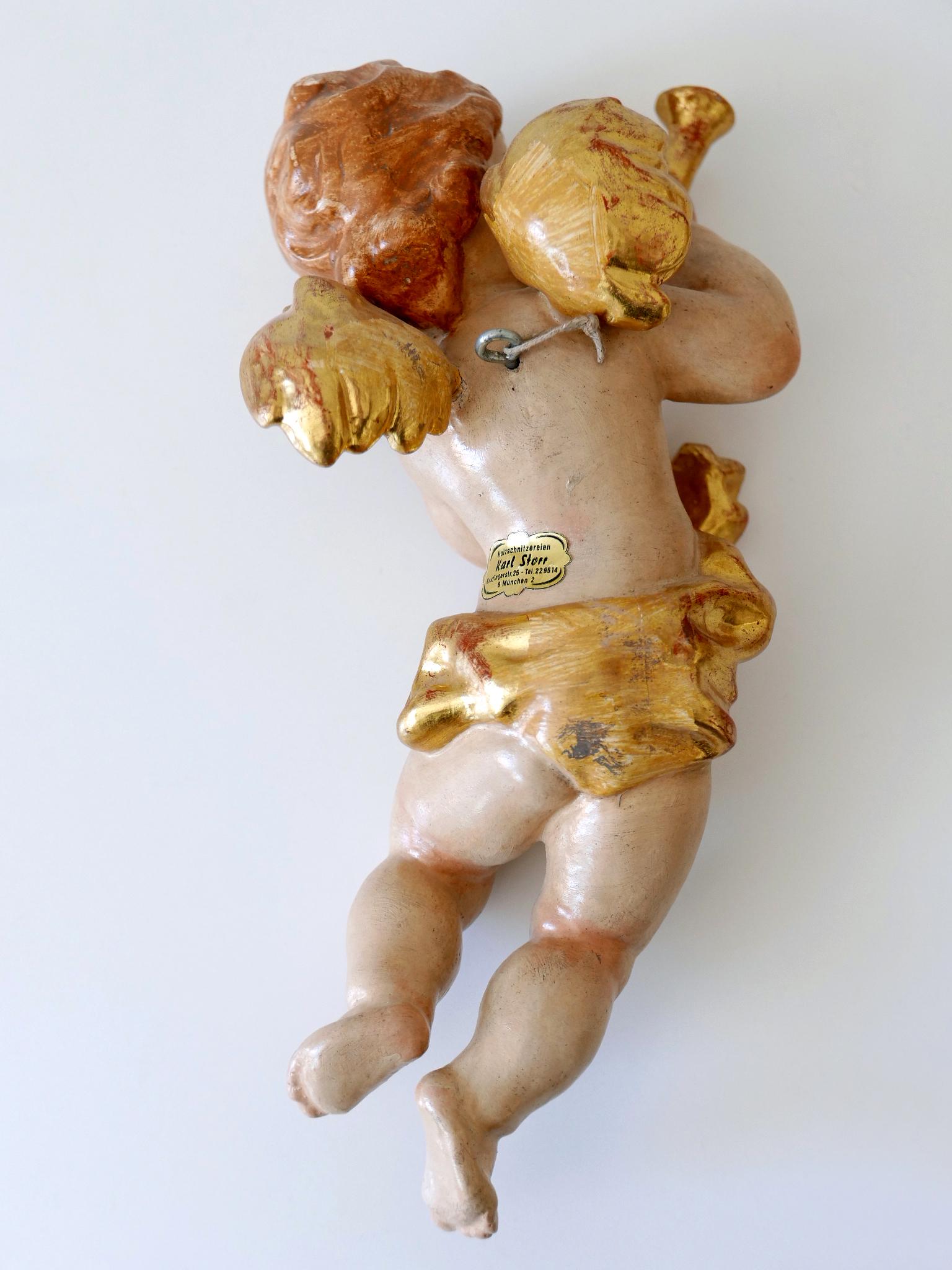 Set of Four Beautiful Polychrome Hand-Carved Wood Putti / Cherubs 1960s Germany For Sale 13